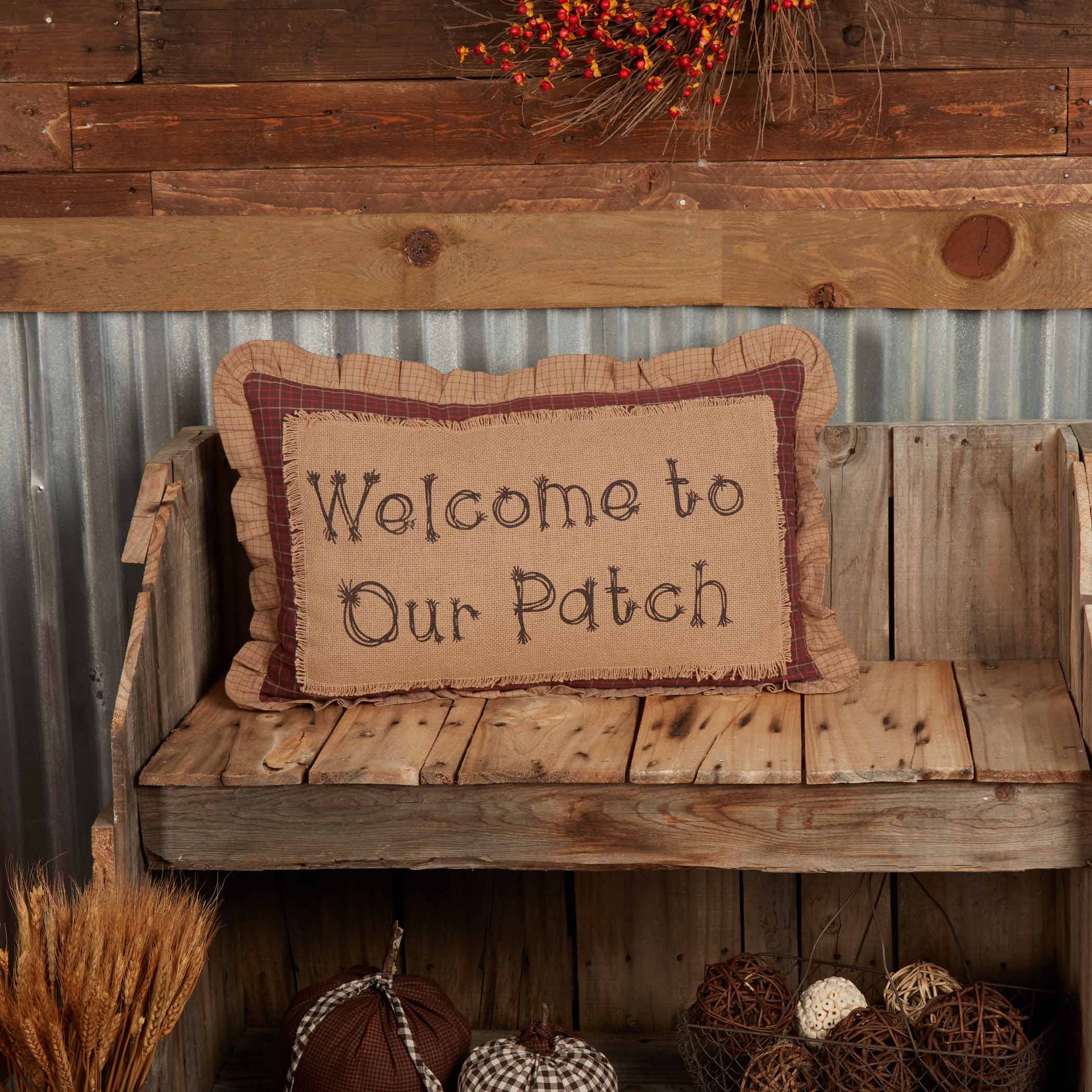 Primitive Throw Pillow 14x22 Autumn Greetings Heritage Farms VHC Brands