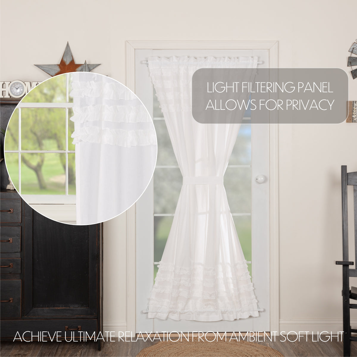 Window 72x40 White Ruffled Sheer Petticoat Door Panel 72x40 – VHC Brands Home Decor