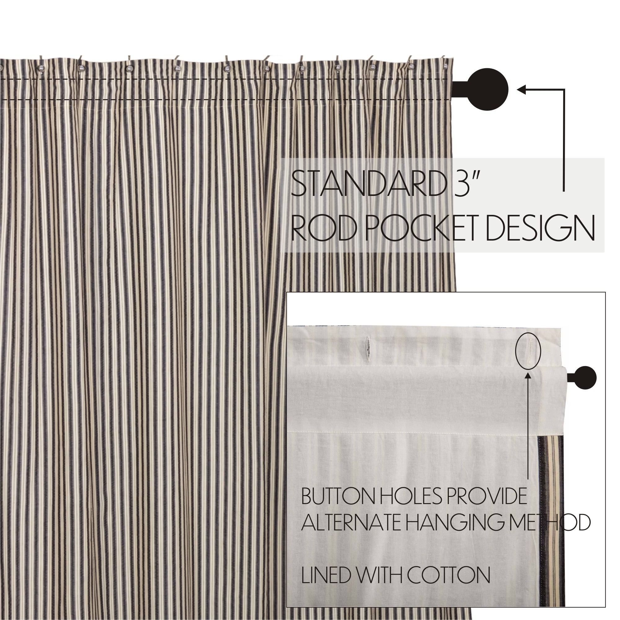 Farmhouse Shower Curtain 72x72 Ashmont Striped Grey Creme Cottage