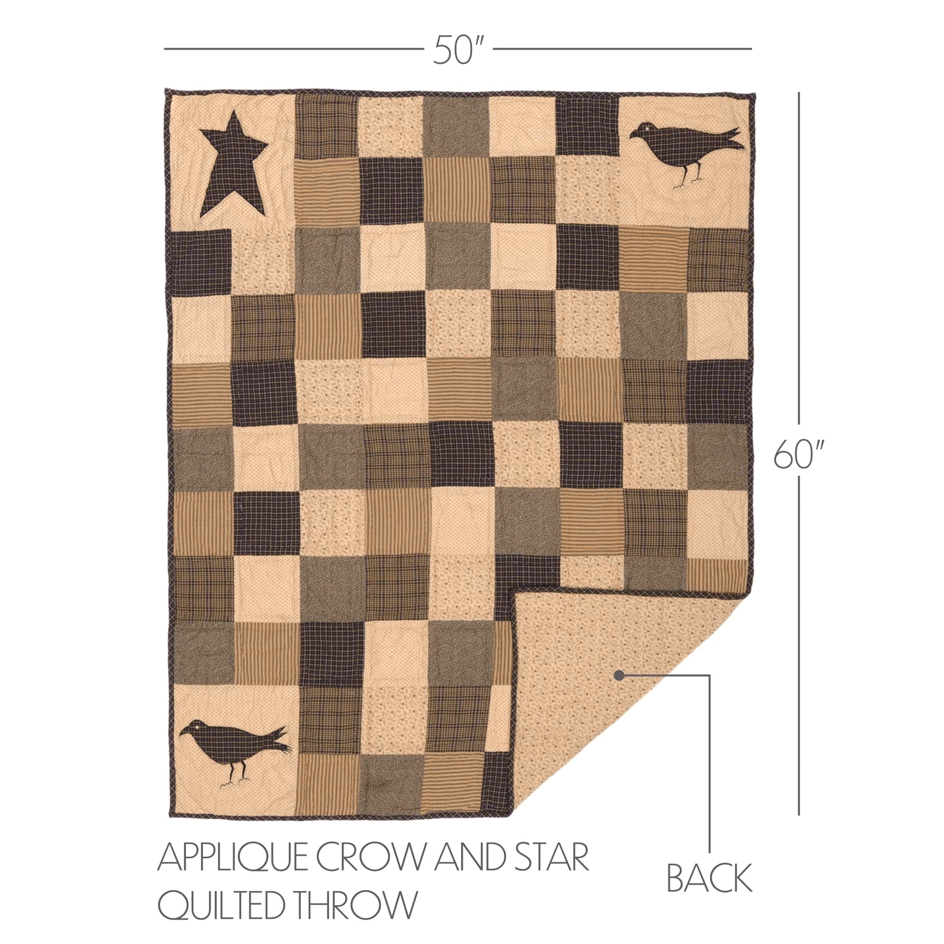 7197-Kettle-Grove-Applique-Crow-and-Star-Quilted-Throw-60x50-image-1