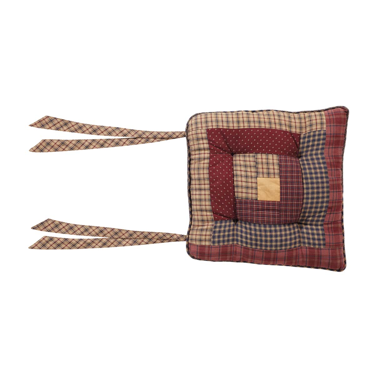 Rustic Chair Pad 14 inch Millsboro Patchwork Seat Cushion Red Tan