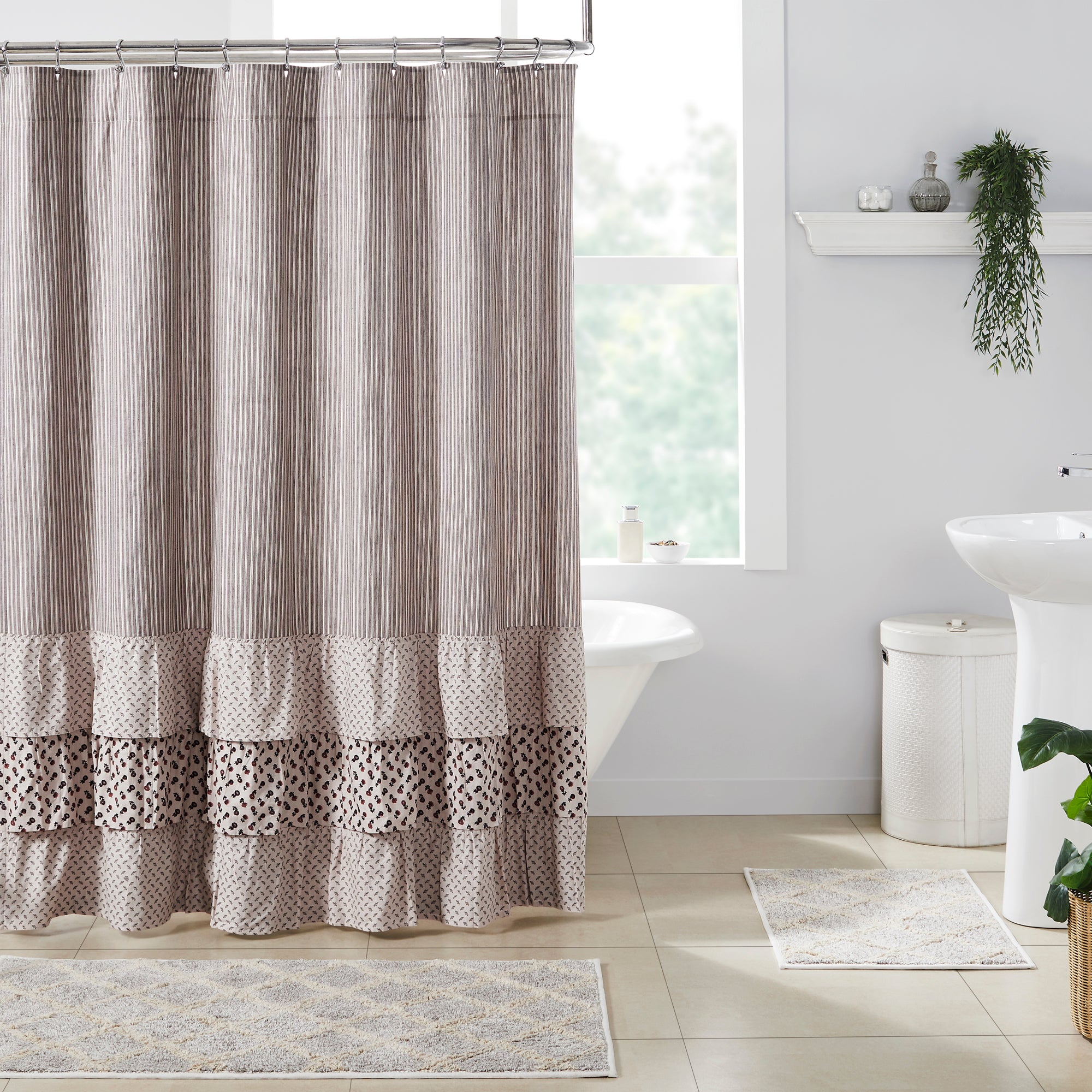 Vintage Retro Shower deals Curtain with Single Ruffle Valance