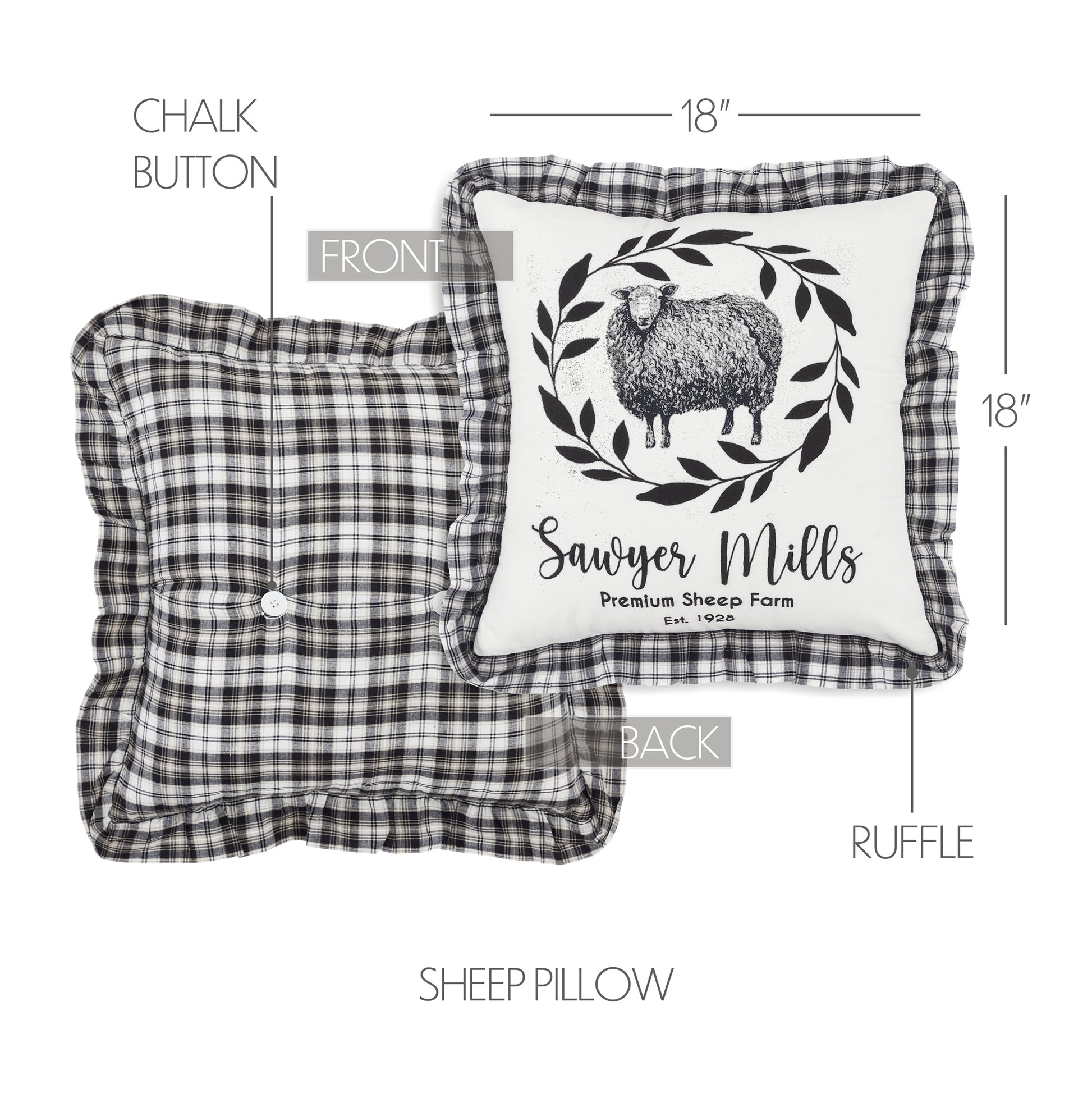 Farmhouse Throw Pillow 18x18 Sheep Sawyer Mill Black Embroidered White –  VHC Brands Home Decor