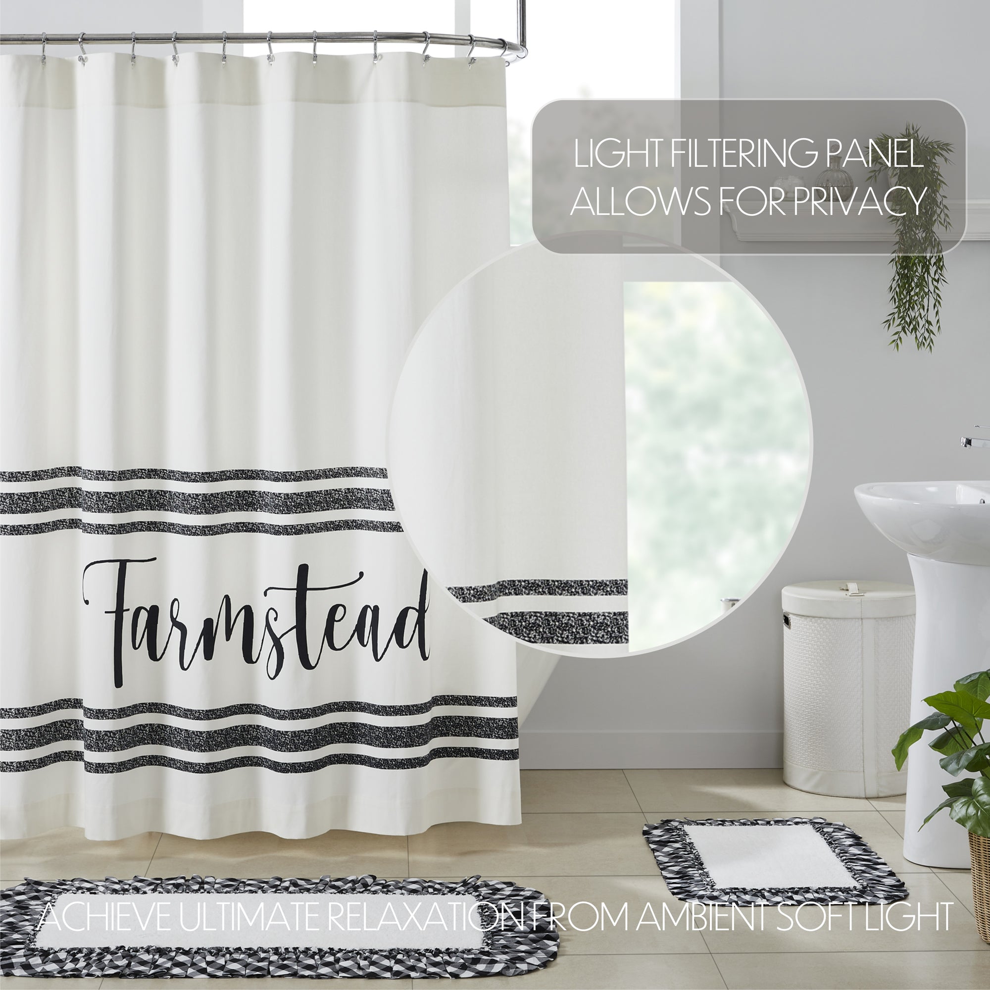 Farmhouse Shower Curtain 72x72 Farmstead Sawyer Mill Black White Country  Bath Decor VHC Brands