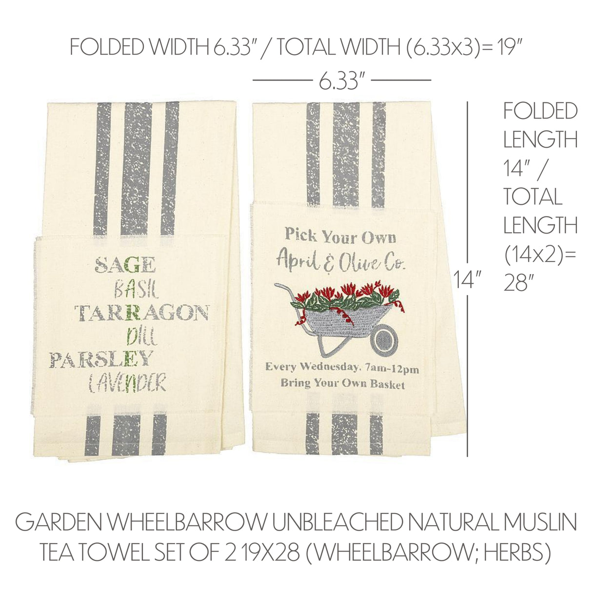 62988-Farmers-Market-Garden-Wheelbarrow-Unbleached-Natural-Muslin-Tea-Towel-Set-of-2-Wheelbarrow-Herbs-image