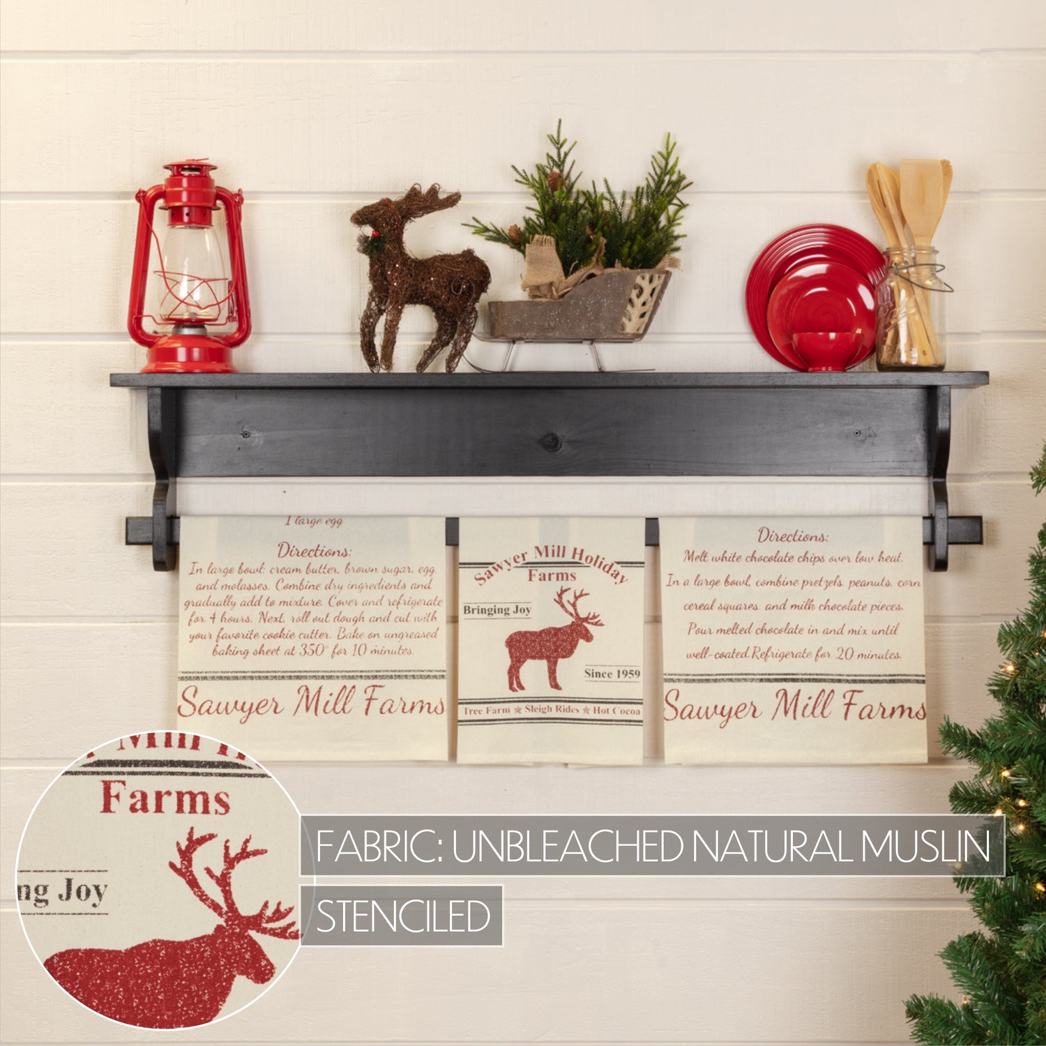 63466-Sawyer-Mill-Holiday-Reindeer-And-Recipes-Unbleached-Natural-Muslin-Tea-Towel-Set-of-3-19x28-image