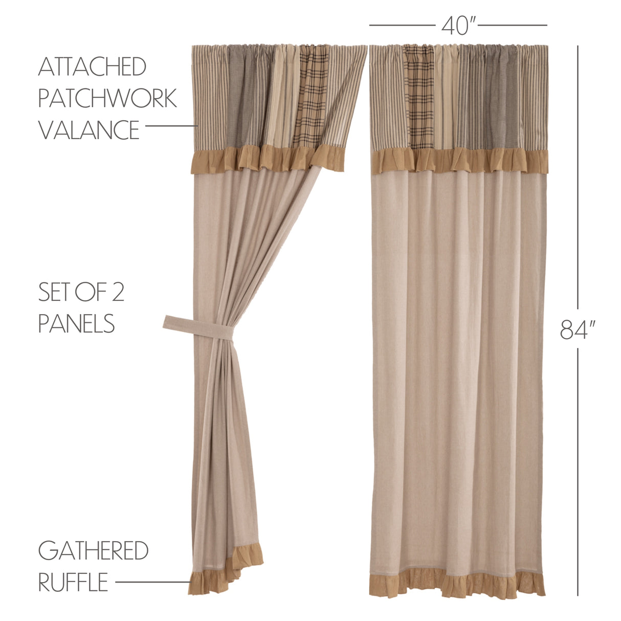 45798-Sawyer-Mill-Charcoal-Chambray-Solid-Panel-with-Attached-Patchwork-Valance-Set-of-2-84x40-image-1