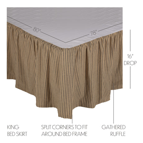 56675-Farmhouse-Star-Ticking-Stripe-King-Bed-Skirt-78x80x16-image-1