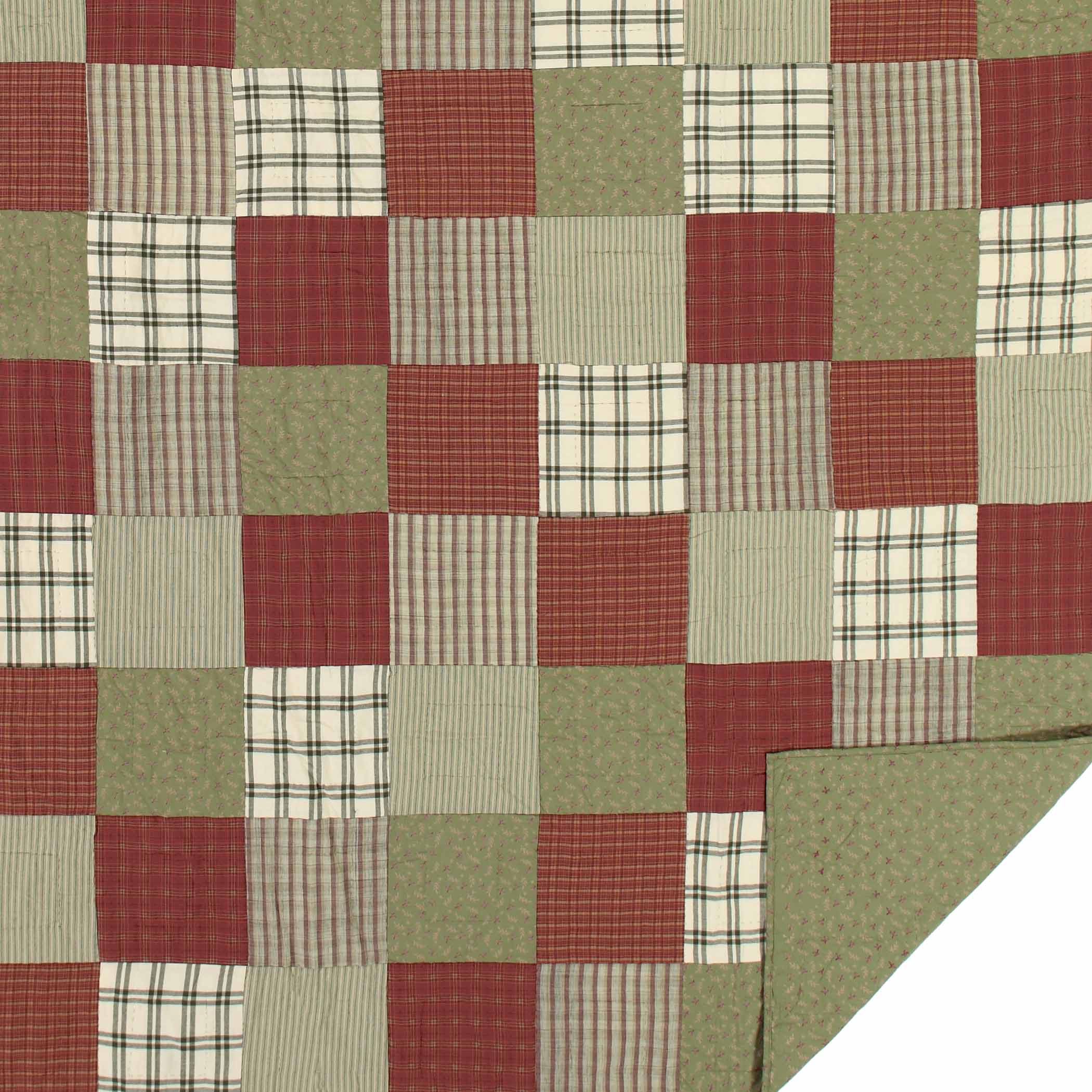 Farmhouse Quilt Prairie Winds Patchwork Cotton Red Green Bedroom Decor