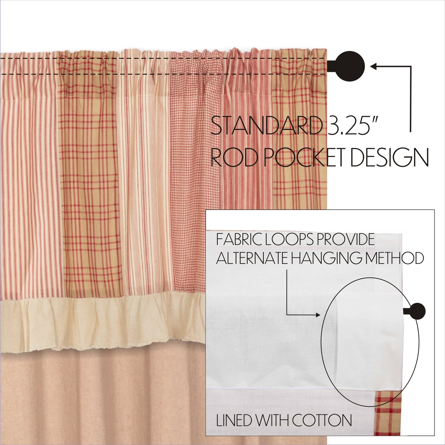 51345-Sawyer-Mill-Red-Chambray-Solid-Short-Panel-with-Attached-Patchwork-Valance-Set-of-2-63x36-image-4