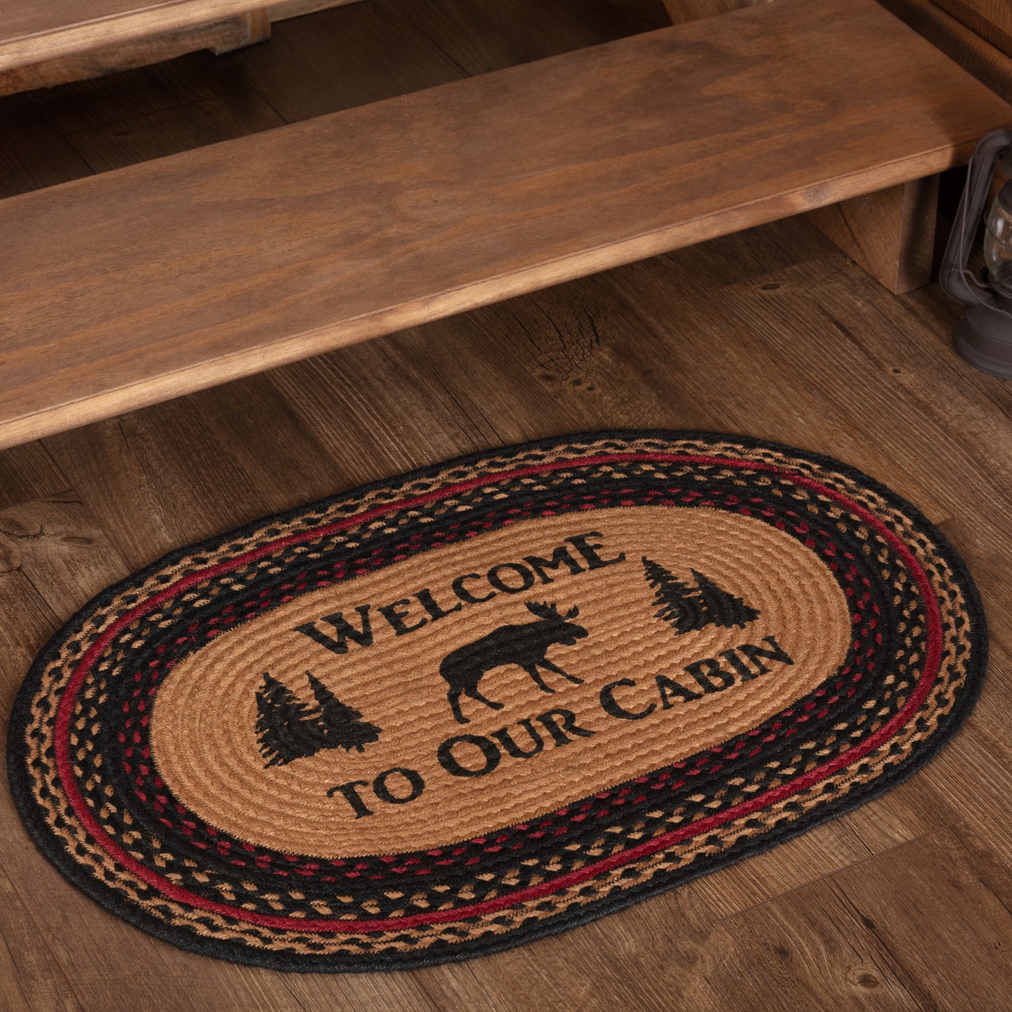 69484-Cumberland-Stenciled-Moose-Jute-Rug-Oval-Welcome-to-the-Cabin-w-Pad-20x30-image-1