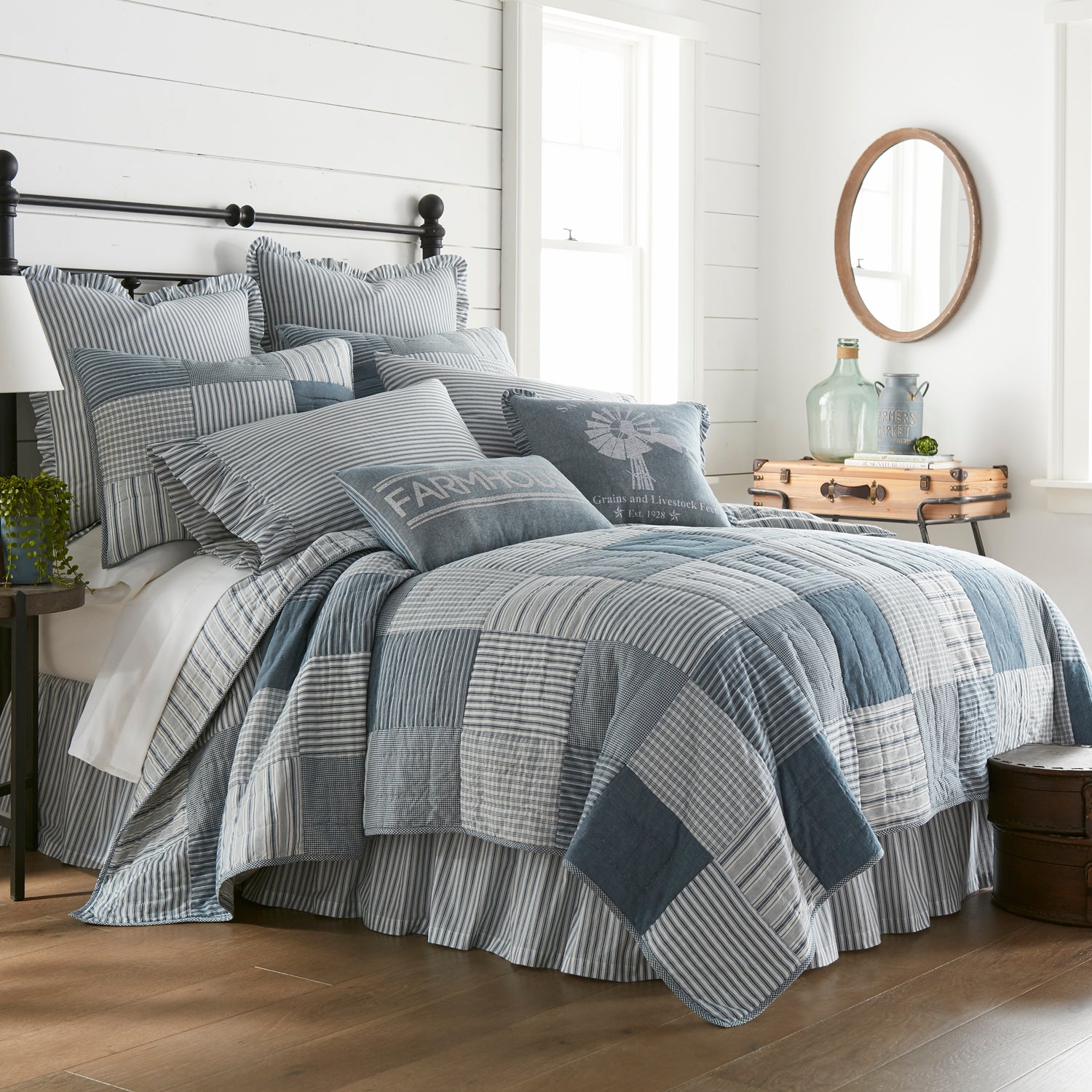 Country Farmhouse SAWYER MILL STAR CHARCOAL high quality King Quilt SET Khaki Grey 95x105