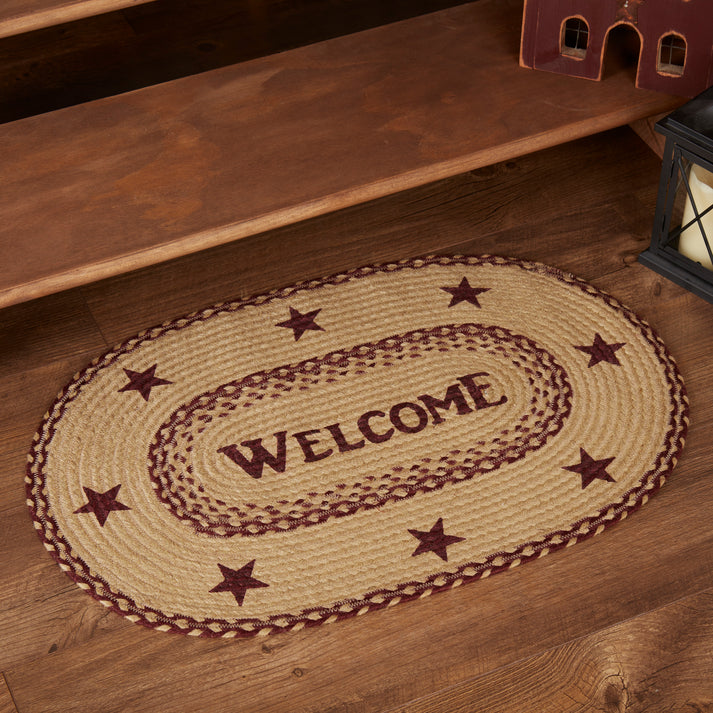 Accent Rug Burgundy Tan Primitive Jute 20x30 Welcome No Slip Pad – VHC ...