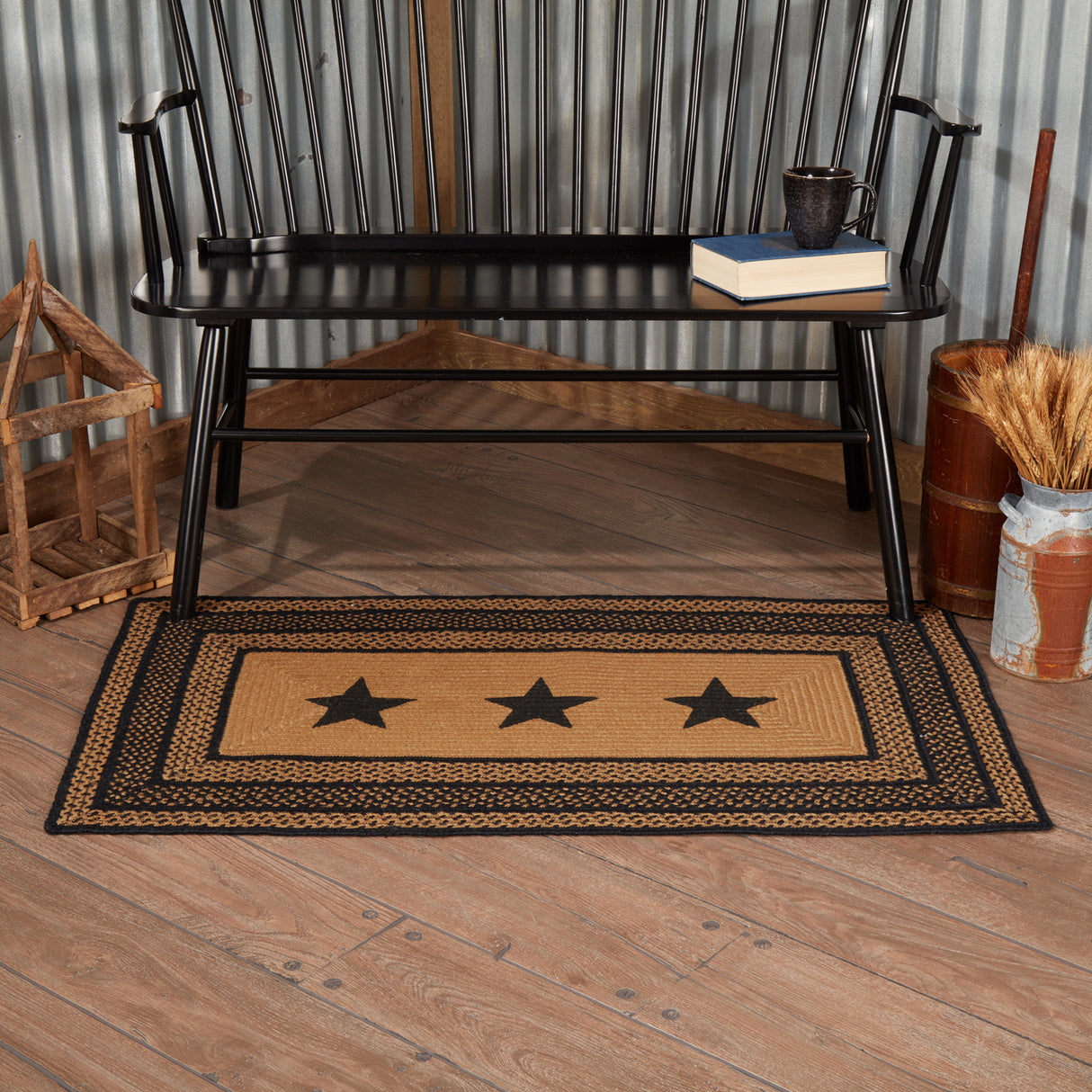 69427-Farmhouse-Jute-Rug-Rect-Stencil-Stars-w-Pad-27x48-image-1