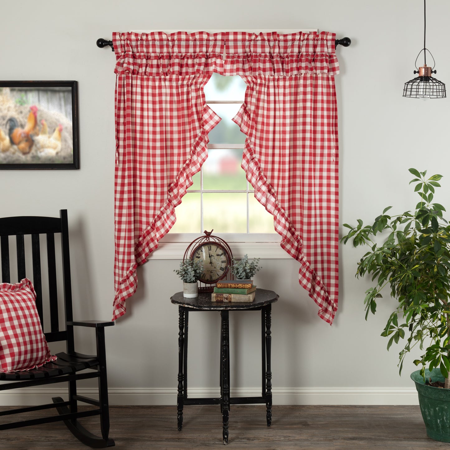 Annie Buffalo Check Farmhouse Ruffled Prairie Panel Window Curtain Set VHC Brands