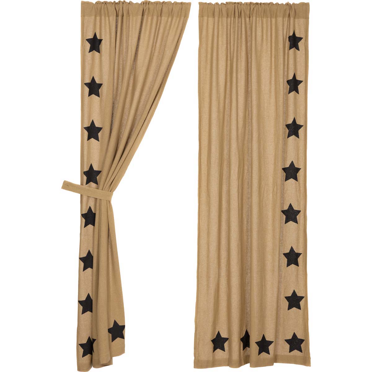 VHC Brands Burlap Stencil Stars Curtain Panel