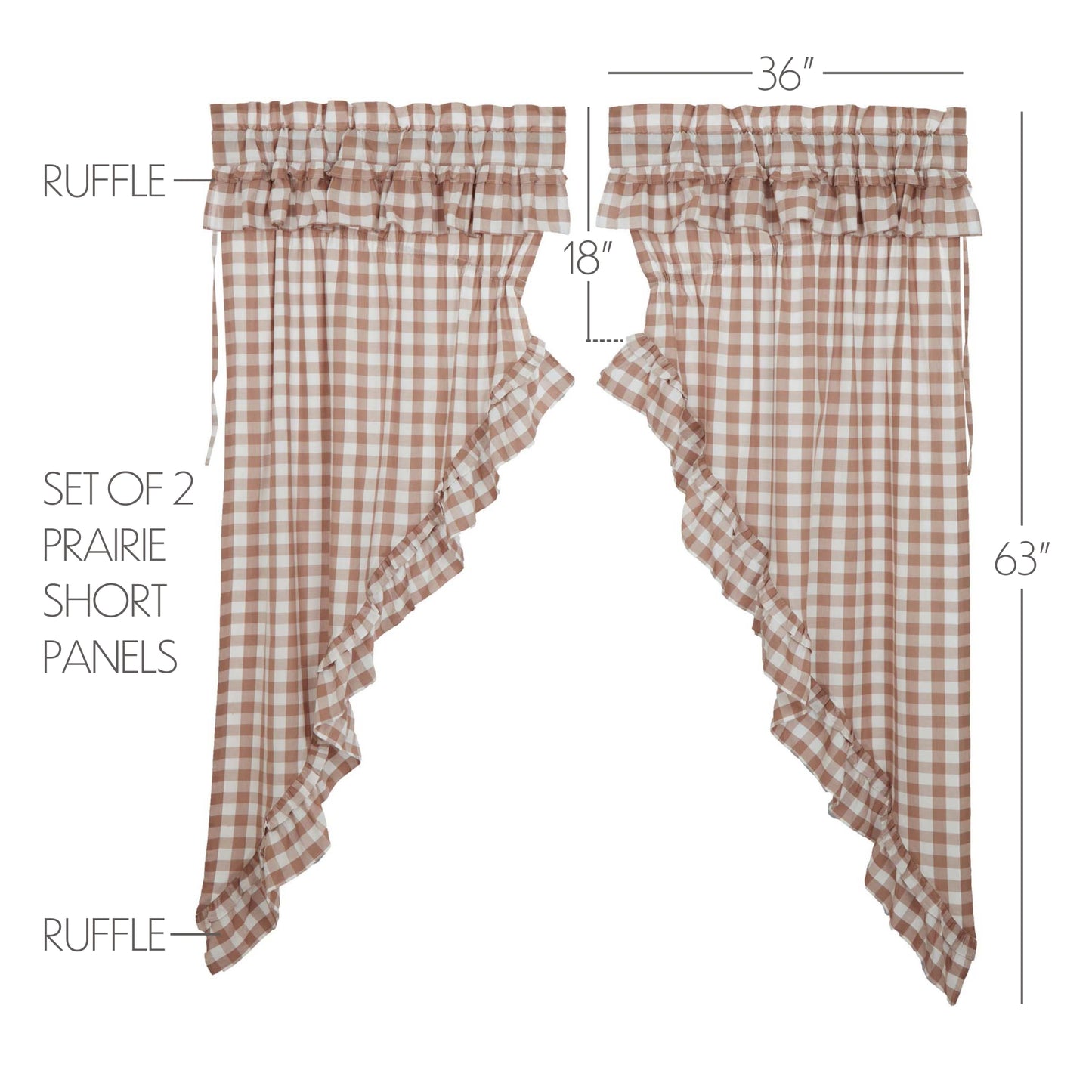 Annie Buffalo Check Farmhouse Ruffled Prairie Panel Window Curtain Set VHC Brands