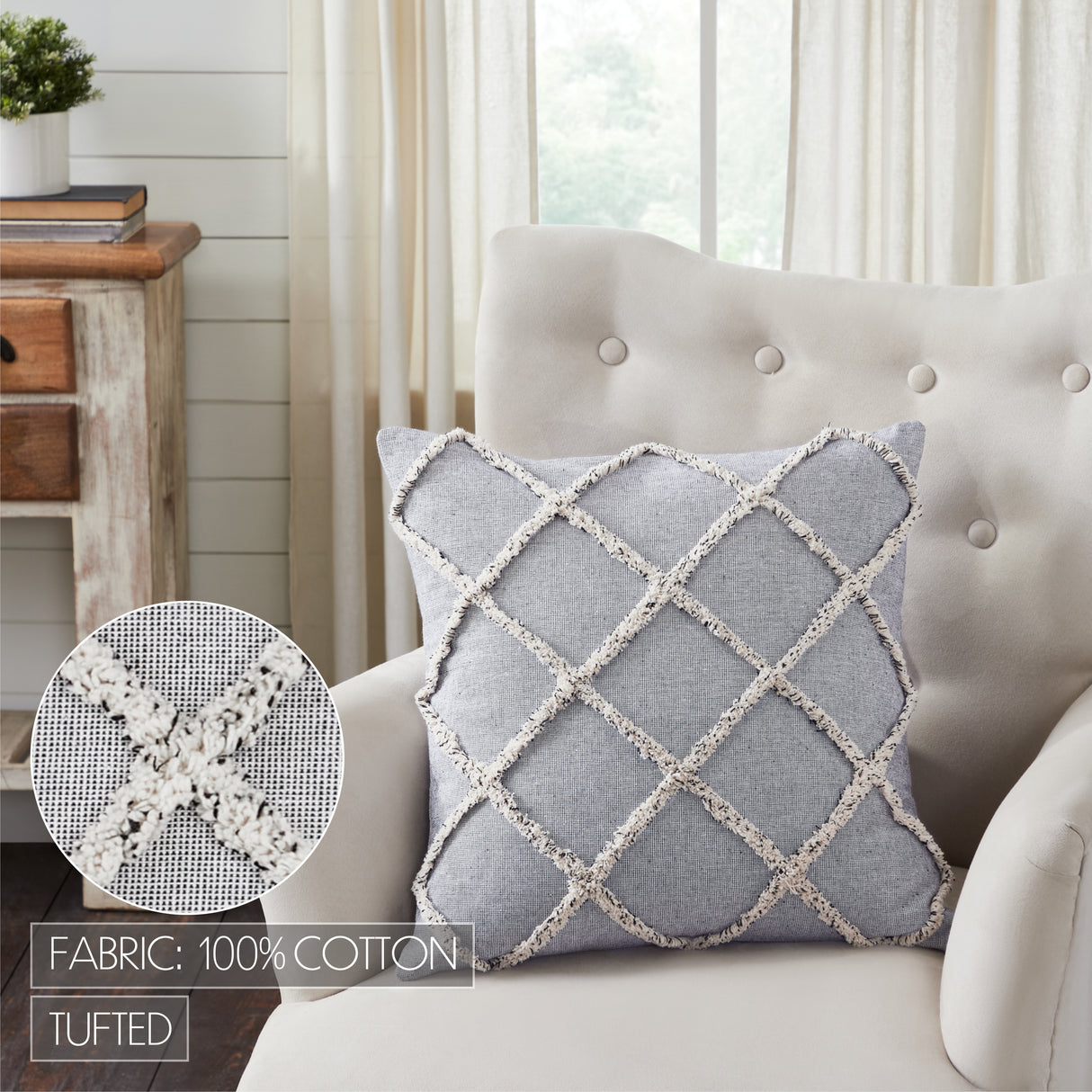 80510-Frayed-Lattice-Creme-Black-Pillow-Cover-20x20-image-2