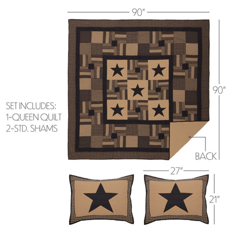 51723-Black-Check-Star-Queen-Quilt-Set-1-Quilt-90Wx90L-w-2-Shams-21x27-image-1