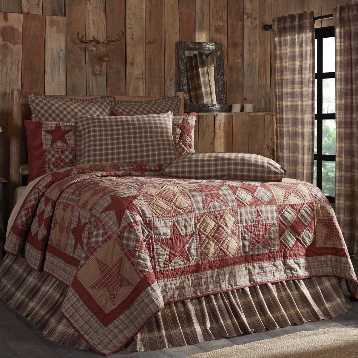 Farmhouse Burgundy Star QUEEN Quilt Set hotsell