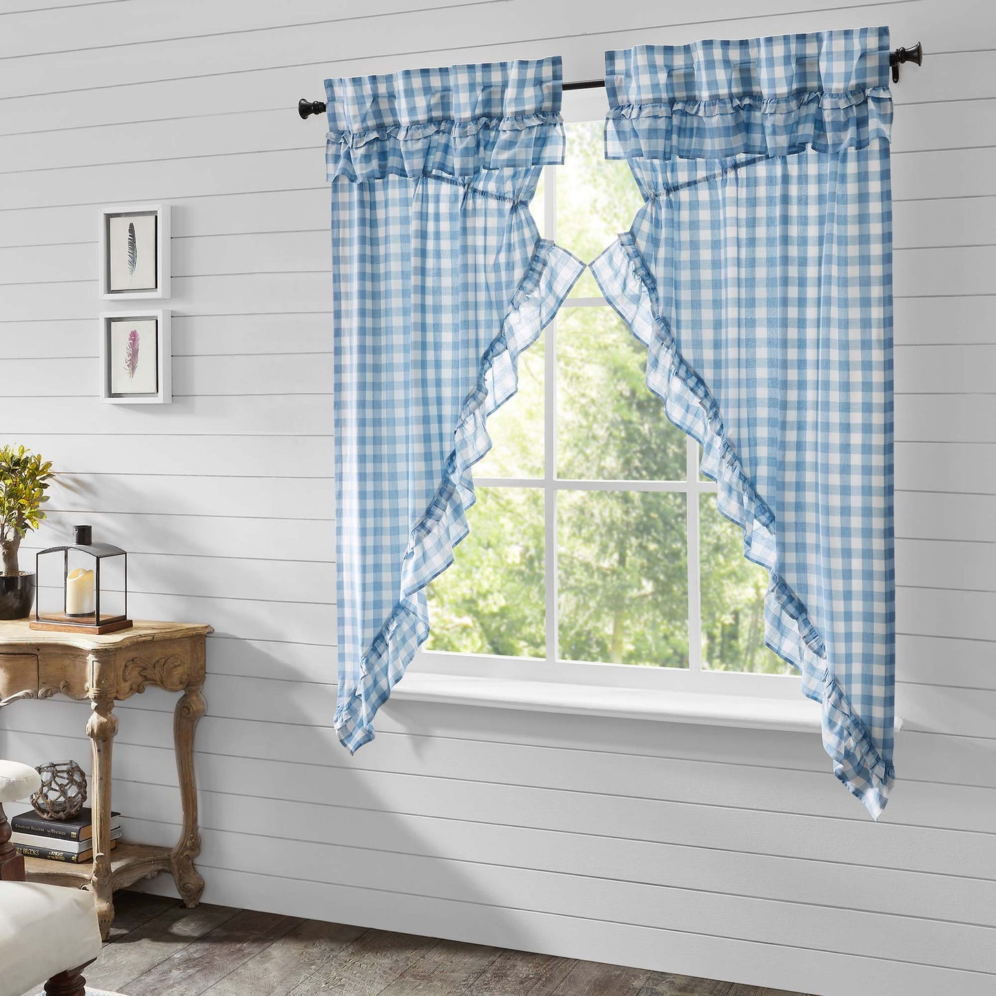 Annie Buffalo Check Farmhouse Ruffled Prairie Panel Window Curtain Set VHC Brands