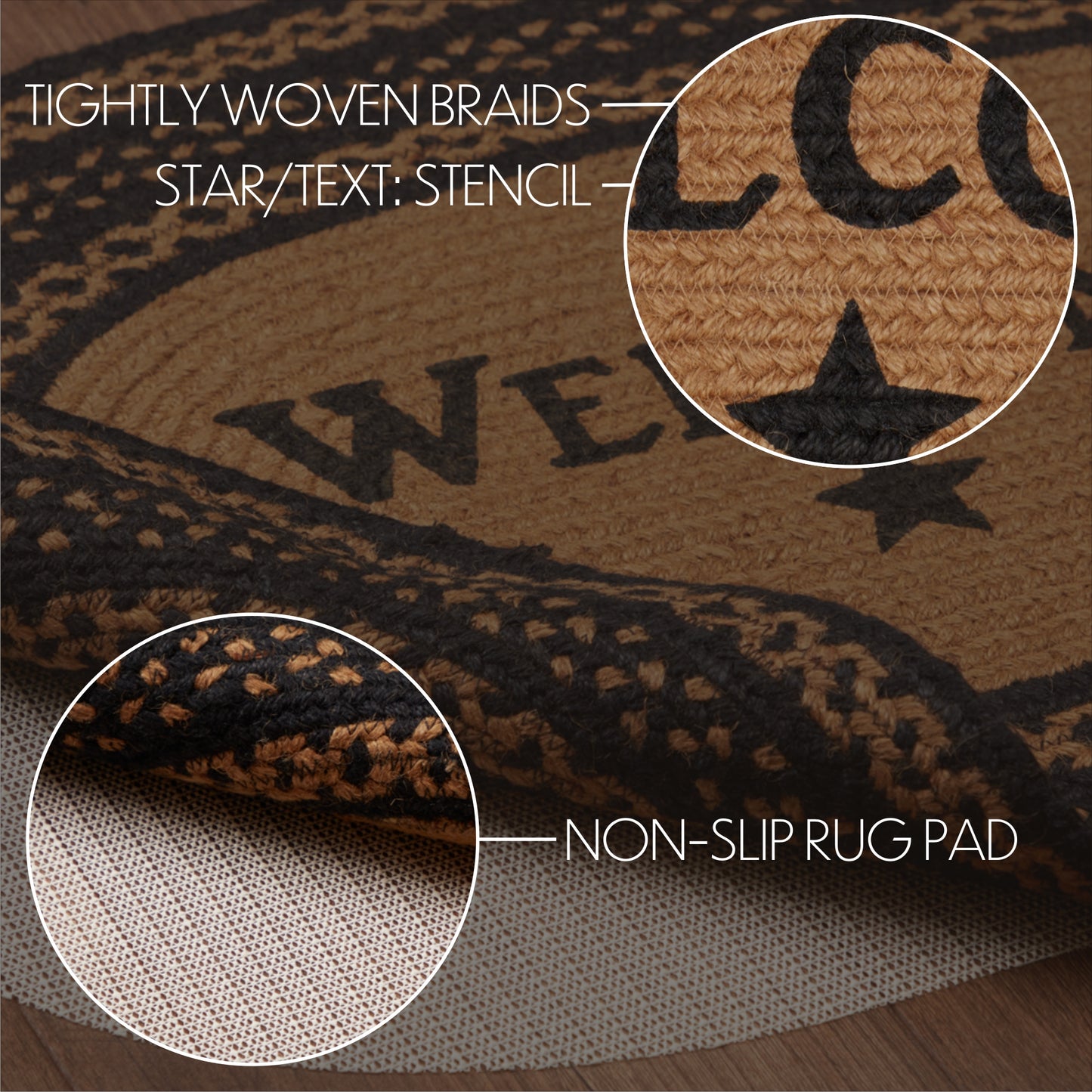 69437-Farmhouse-Jute-Rug-Oval-Stencil-Stars-Welcome-w-Pad-20x30-image-3