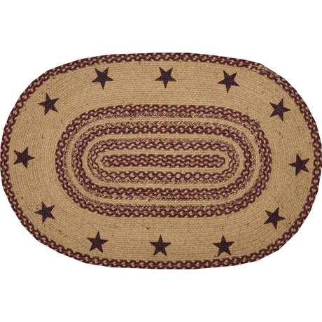 70710-Burgundy-Tan-Jute-Rug-Oval-Stencil-Stars-w-Pad-24x36-image-6