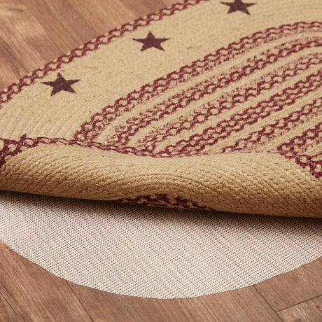 70710-Burgundy-Tan-Jute-Rug-Oval-Stencil-Stars-w-Pad-24x36-image-8