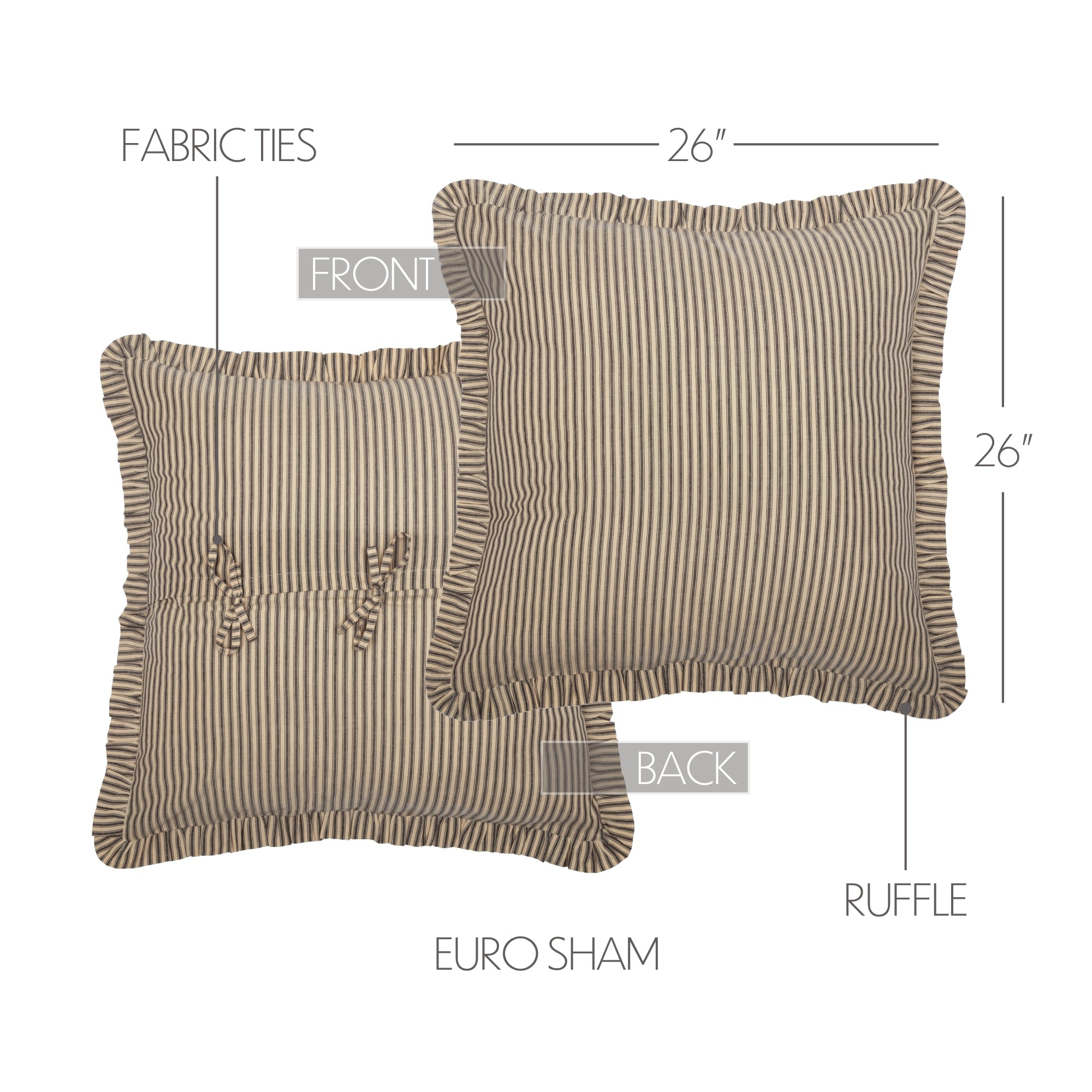VHC Brands Sawyer Mill Ticking Stripe Euro Sham - Thumbnail 5