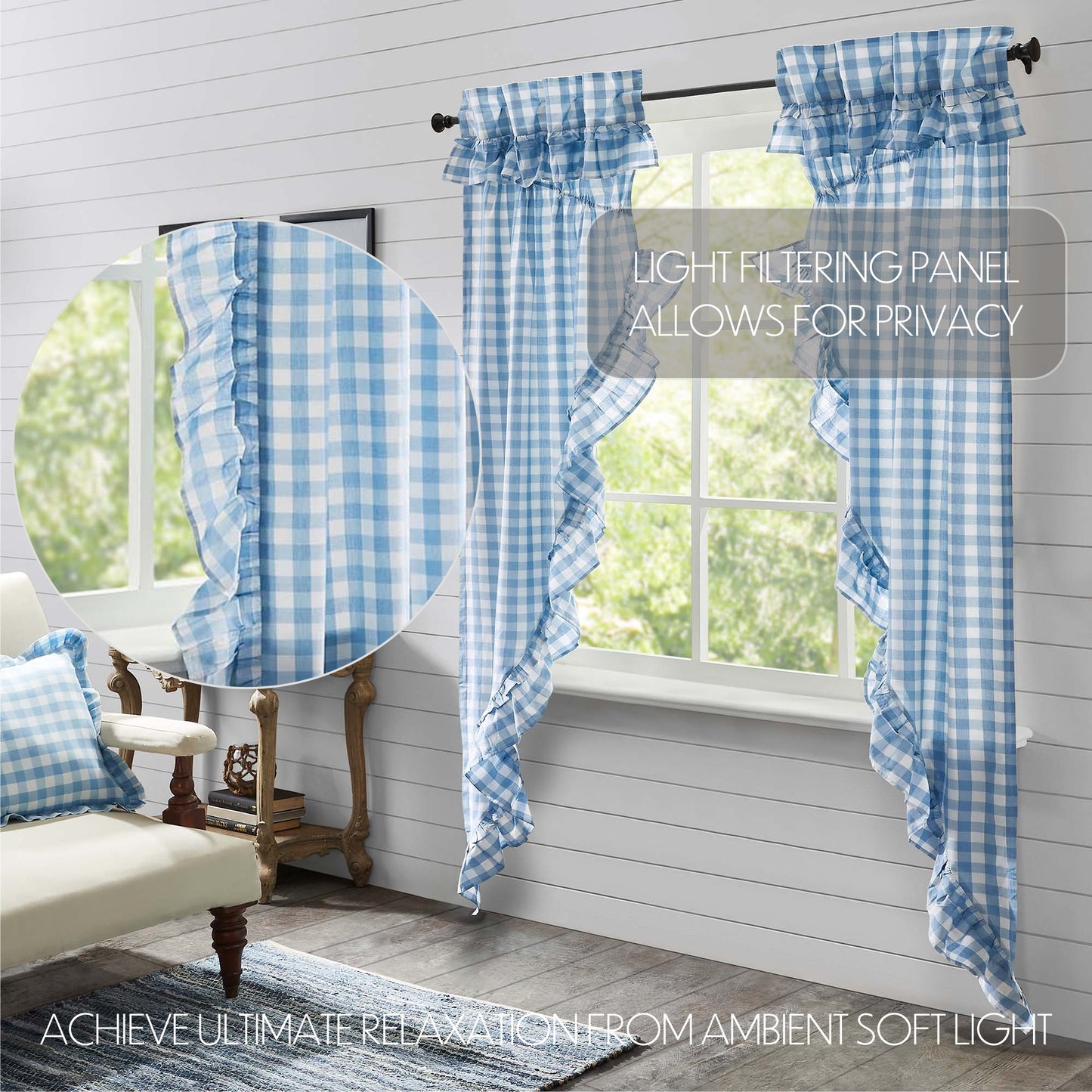 Annie Buffalo Check Farmhouse Ruffled Prairie Panel Window Curtain Set VHC Brands