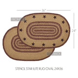 70710-Burgundy-Tan-Jute-Rug-Oval-Stencil-Stars-w-Pad-24x36-image-4