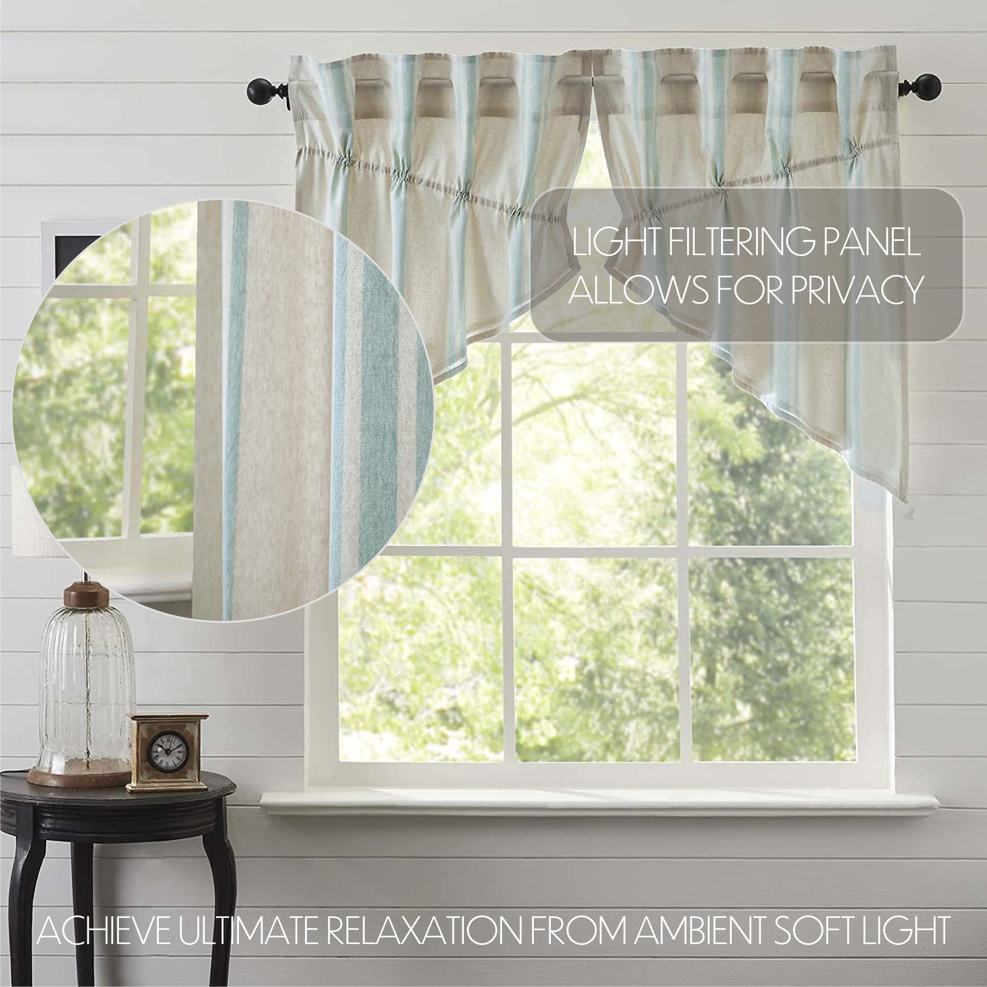 VHC Brands Grain Sack Stripe Kitchen Window Curtains - Thumbnail 3