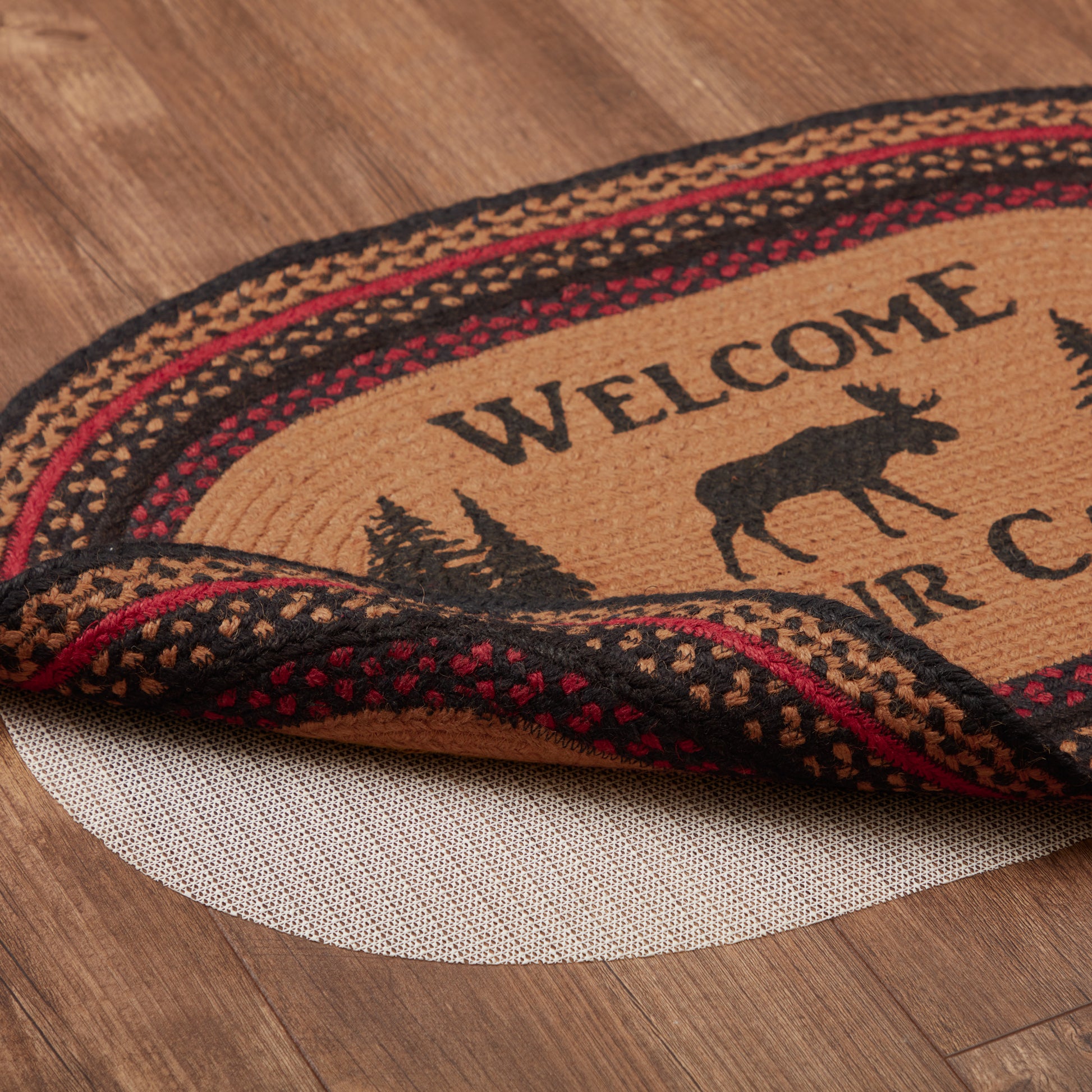 69484-Cumberland-Stenciled-Moose-Jute-Rug-Oval-Welcome-to-the-Cabin-w-Pad-20x30-image-6