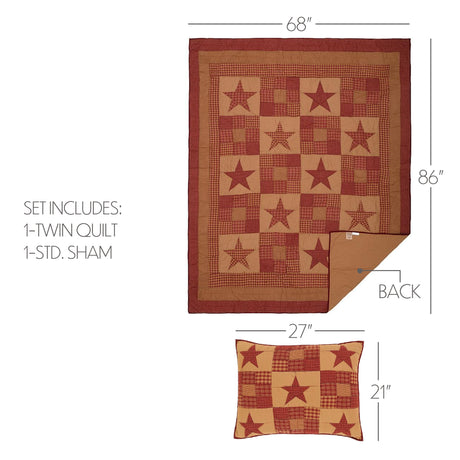 51728-Ninepatch-Star-Twin-Quilt-Set-1-Quilt-68Wx86L-w-1-Sham-21x27-image-1