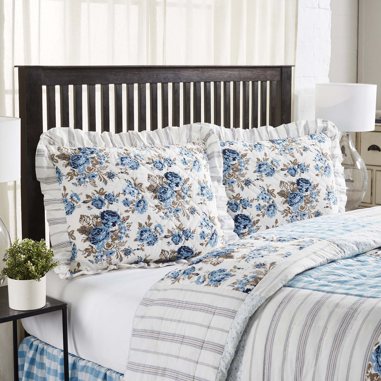 Annie Blue Floral Ruffled King Sham 21x37 – VHC Brands Home Decor