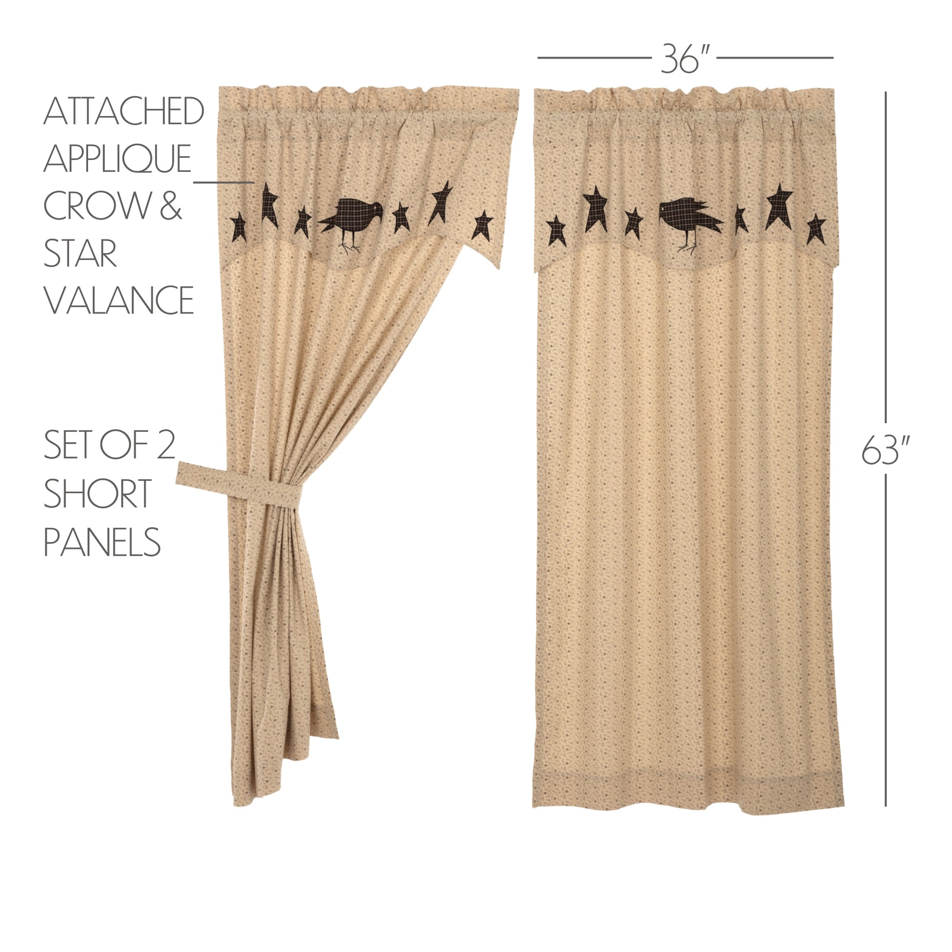 45792-Kettle-Grove-Short-Panel-with-Attached-Applique-Crow-and-Star-Valance-Set-of-2-63x36-image-1