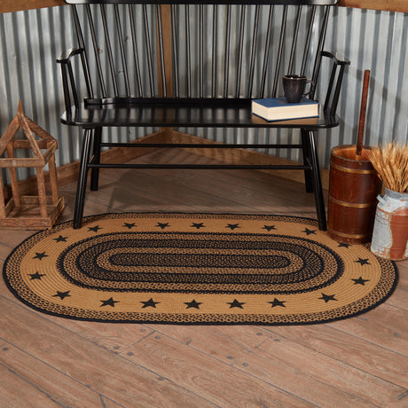 69433-Farmhouse-Jute-Rug-Oval-Stencil-Stars-Border-w-Pad-36x60-image-2