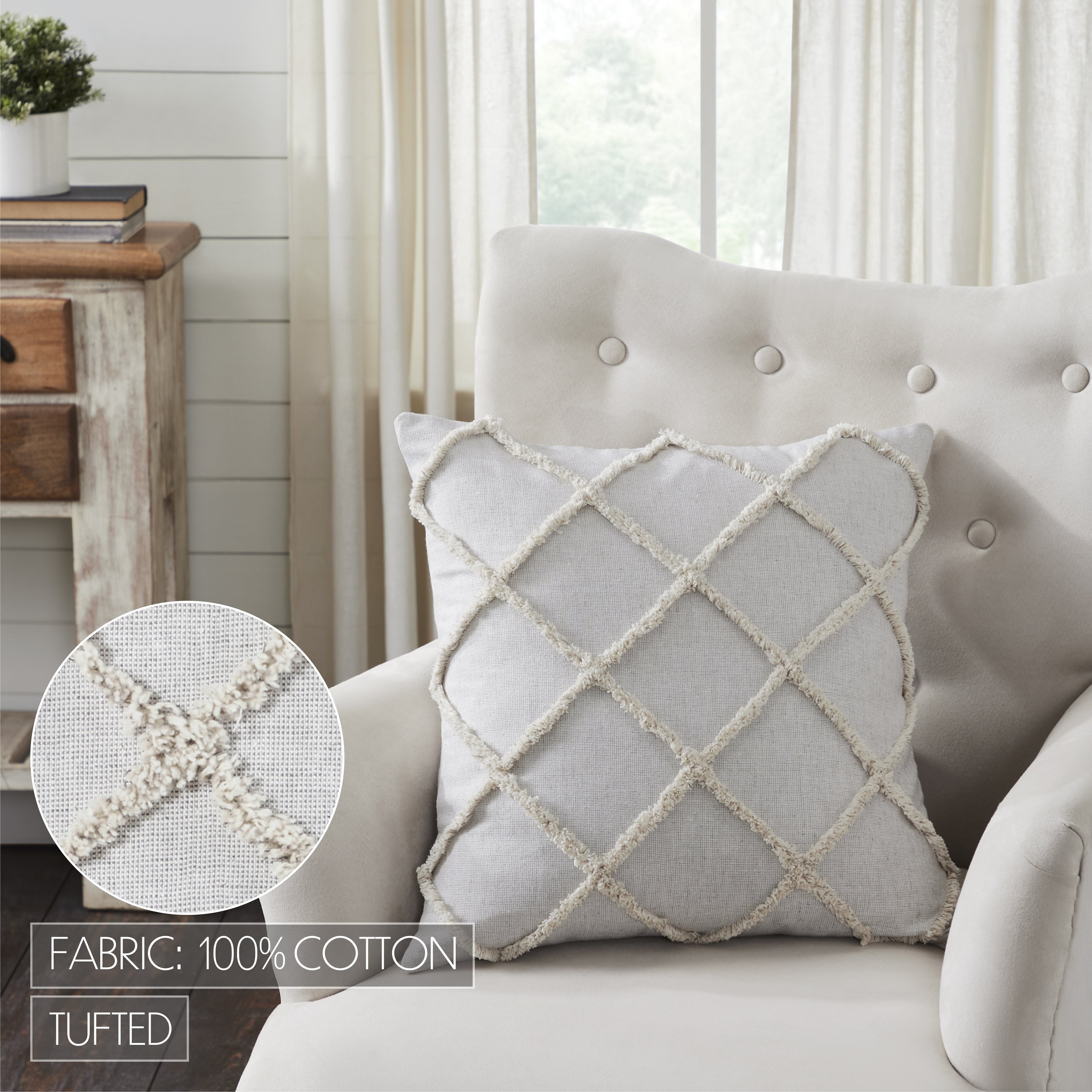 Farmhouse Throw Pillow Cover Frayed Lattice Decorative Tufted