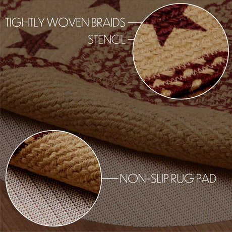 69693-Burgundy-Tan-Jute-Rug-Oval-Stencil-Stars-w-Pad-20x30-image-2