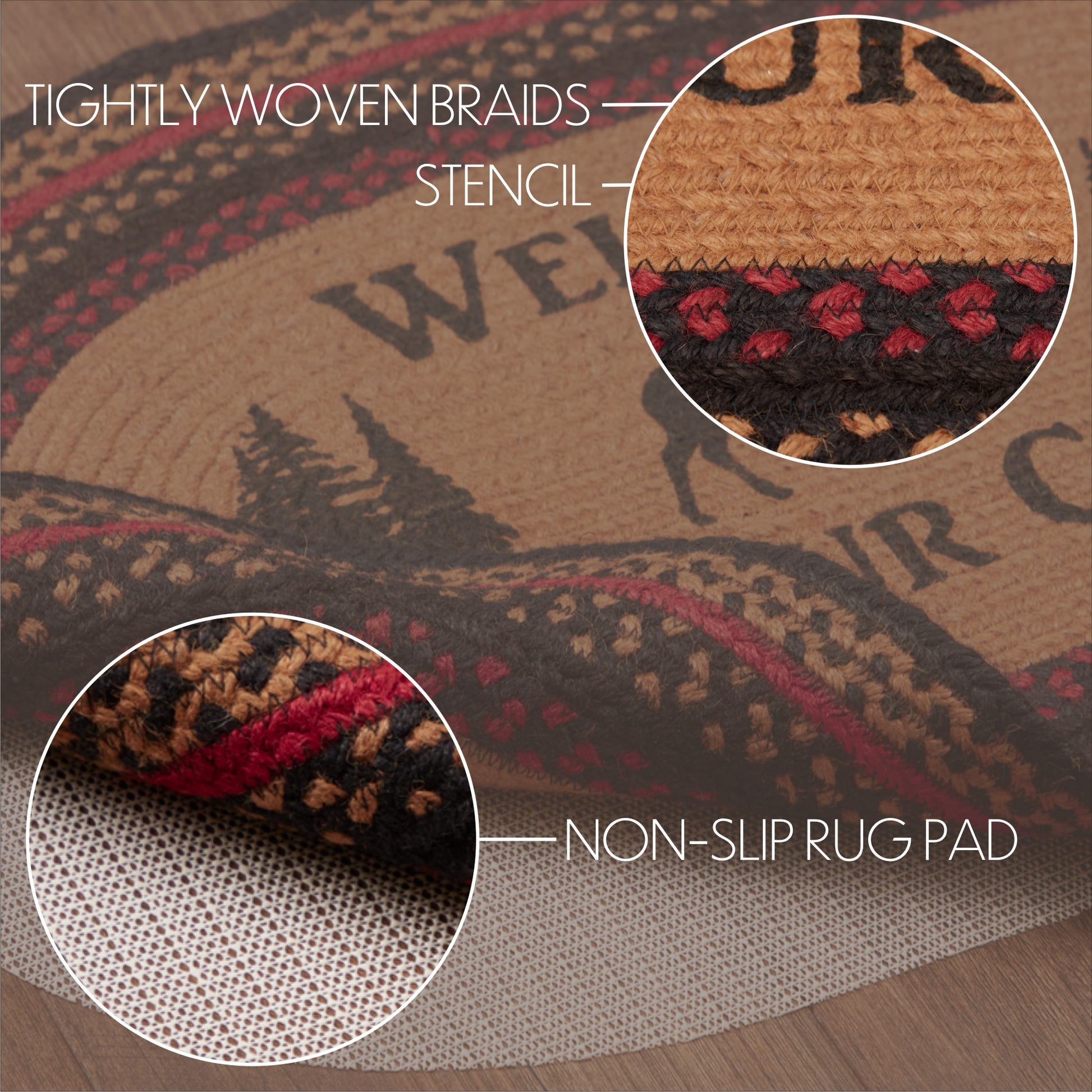 69484-Cumberland-Stenciled-Moose-Jute-Rug-Oval-Welcome-to-the-Cabin-w-Pad-20x30-image-11