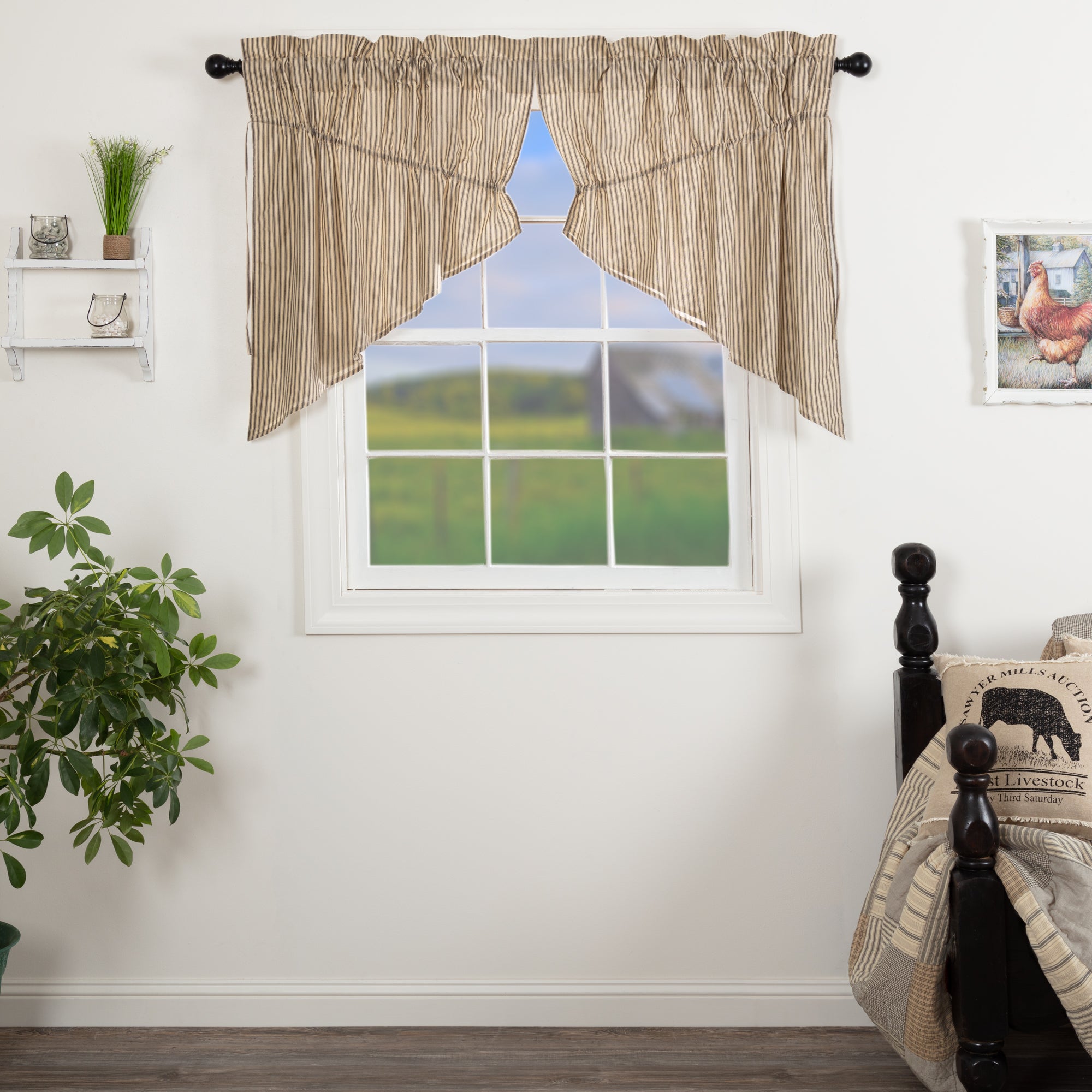 Sawyer Mill Ticking Stripe Swag Set of 2 – VHC Brands Home Decor