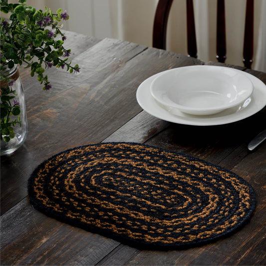 VHC Brands Burlap Black Check Placemat Fringed Set of 6