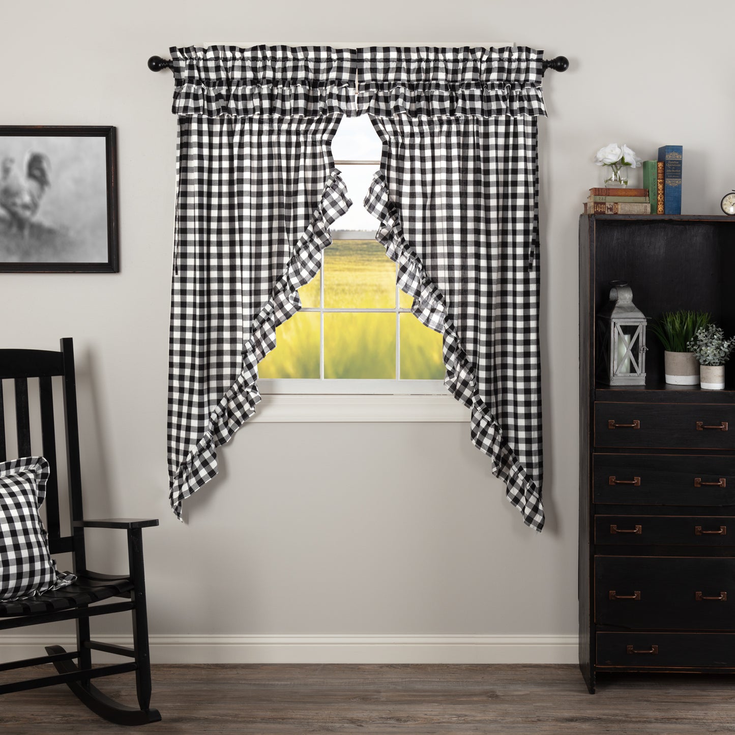 Annie Buffalo Check Farmhouse Ruffled Prairie Panel Window Curtain Set VHC Brands