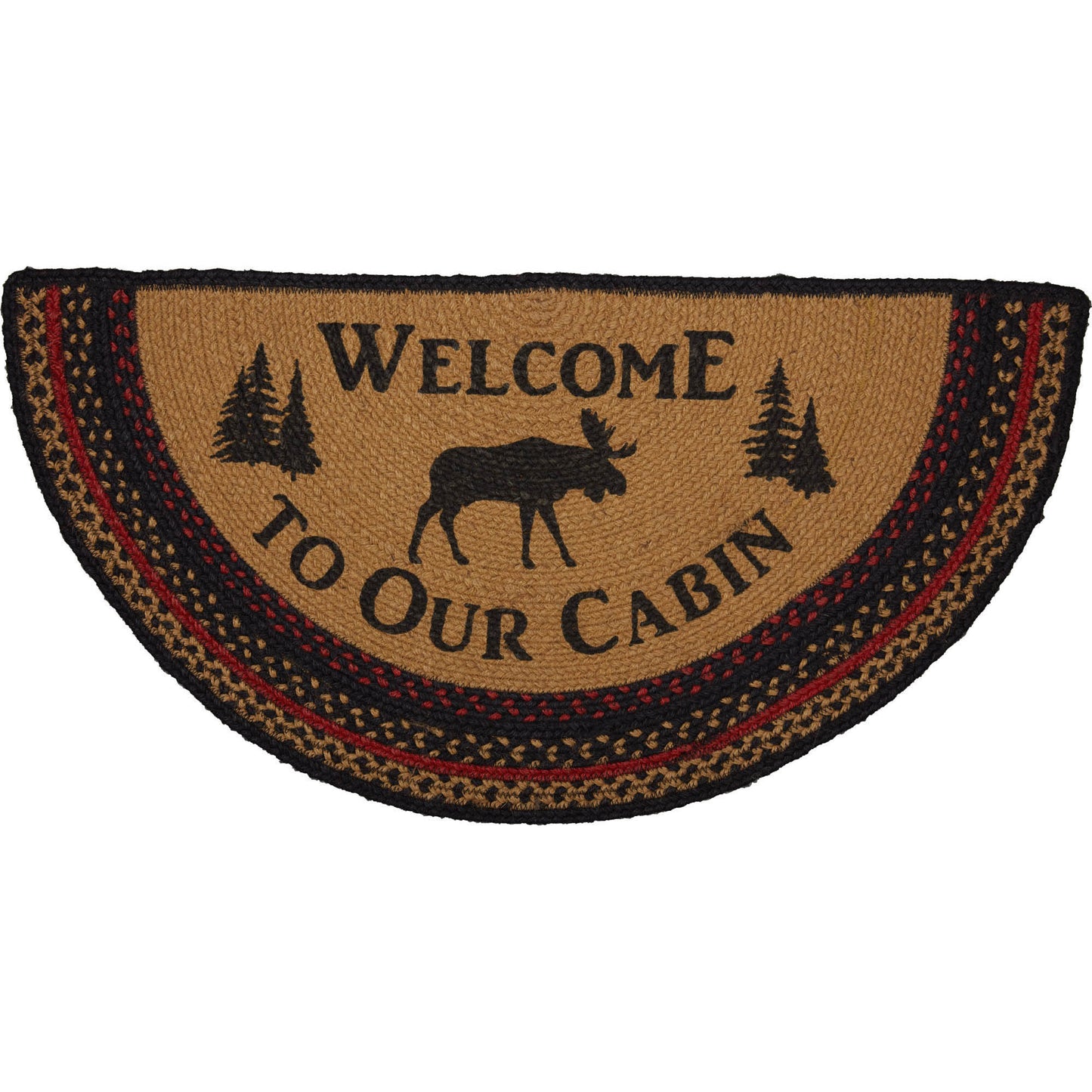 70193-Cumberland-Stenciled-Moose-Jute-Rug-Half-Circle-Welcome-to-the-Cabin-w-Pad-16.5x33-image-1