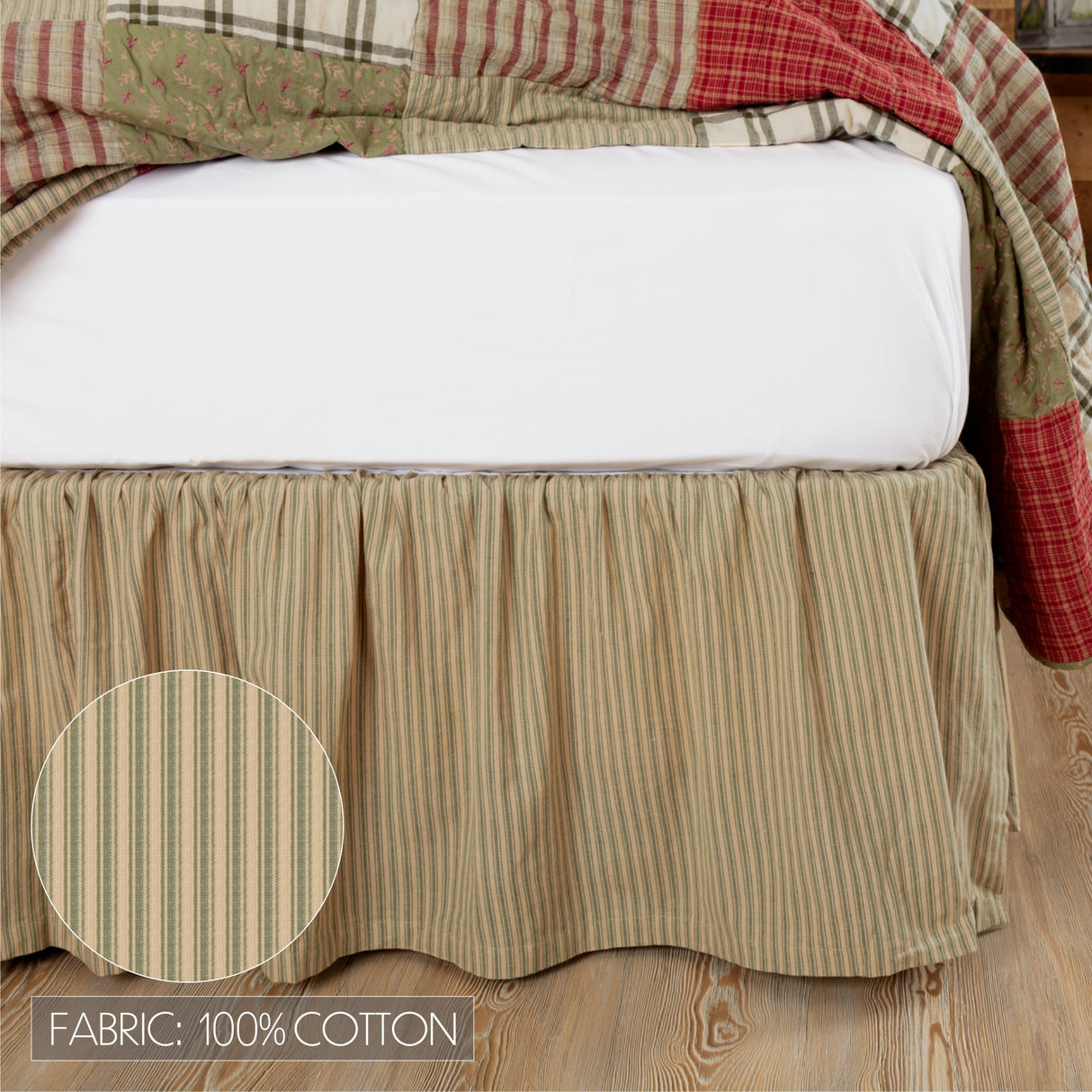 50503-Prairie-Winds-Green-Ticking-Stripe-King-Bed-Skirt-78x80x16-image-2