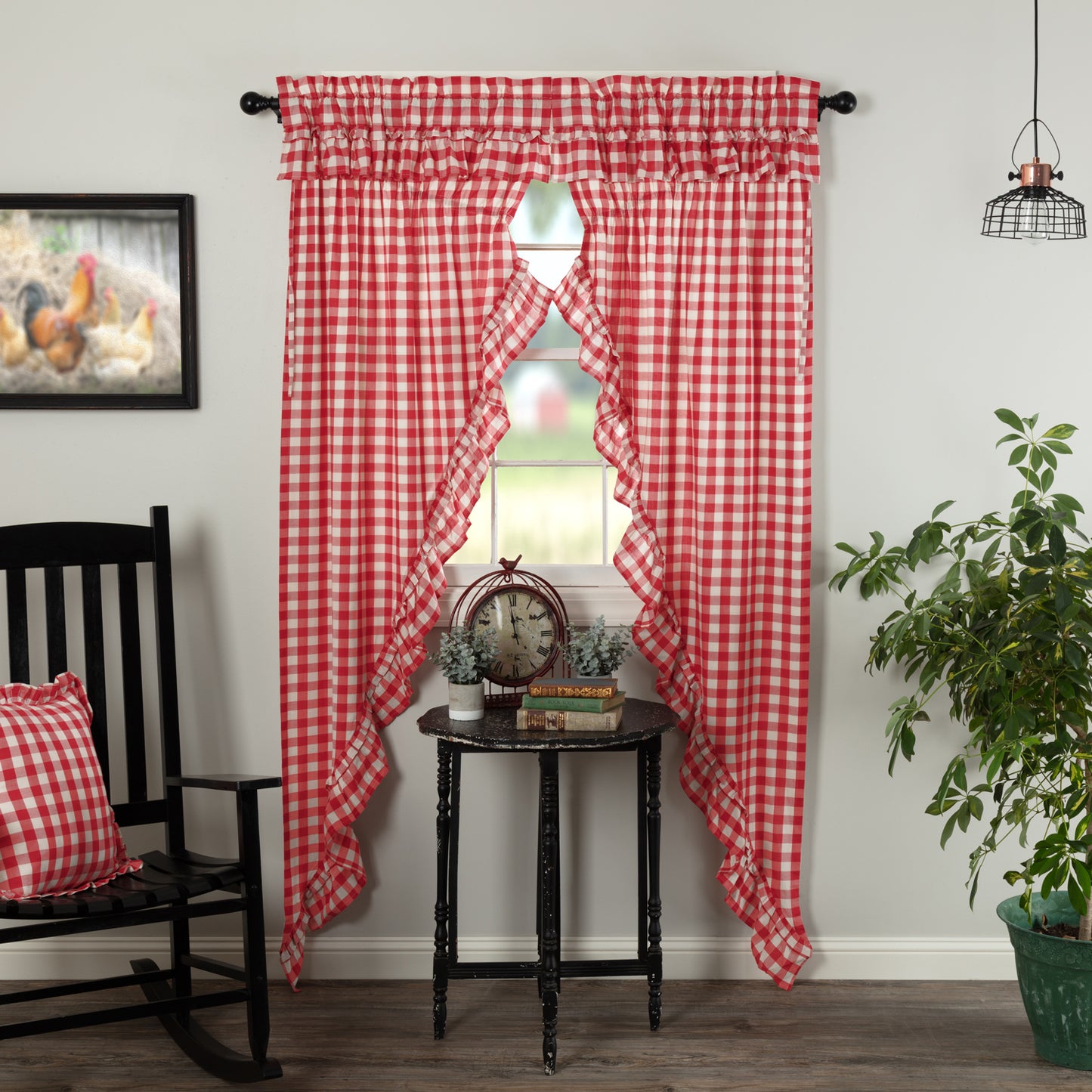 Annie Buffalo Check Farmhouse Ruffled Prairie Panel Window Curtain Set VHC Brands