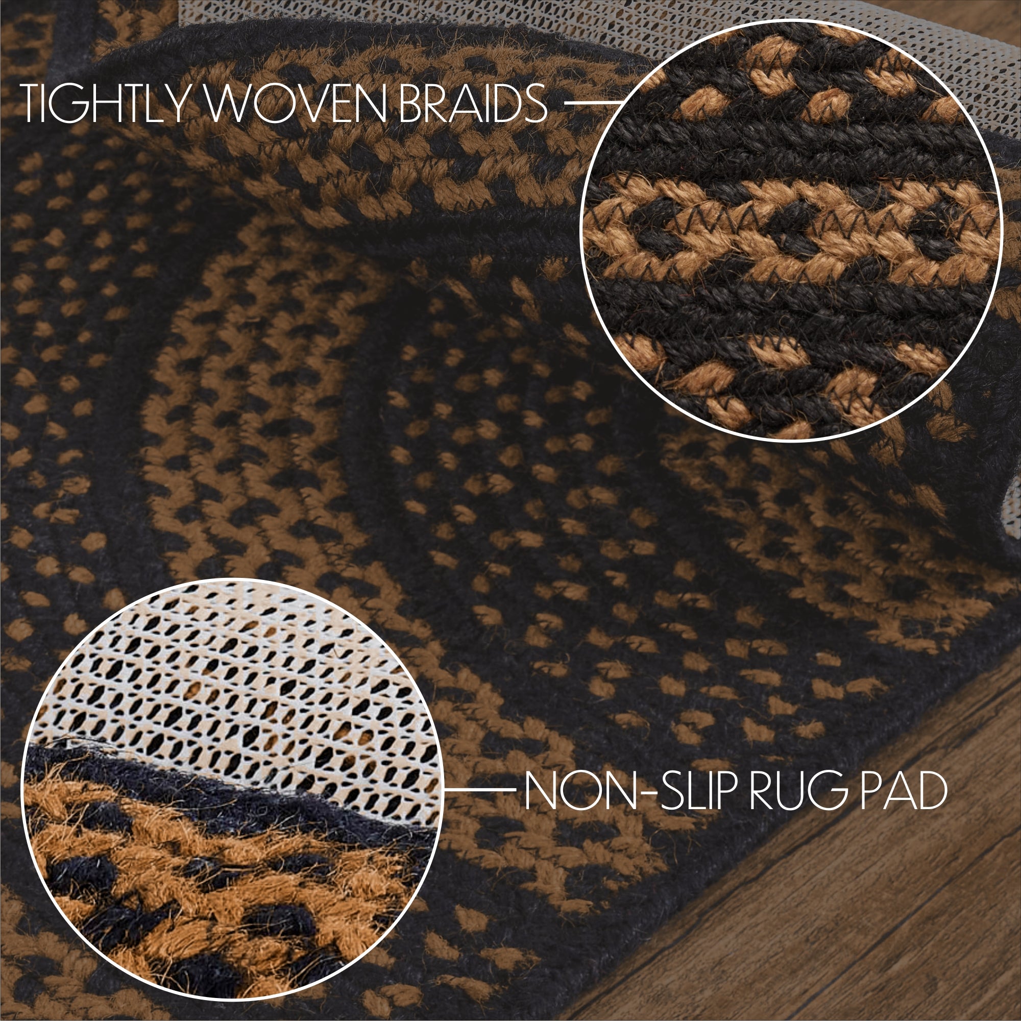 thumbnail image 2 of VHC Brands Farmhouse Star Jute Rug | Black & Tan Braided Accent Mat 20x30 2 of 4