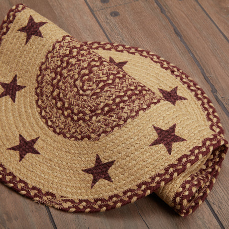 69693-Burgundy-Tan-Jute-Rug-Oval-Stencil-Stars-w-Pad-20x30-image-9