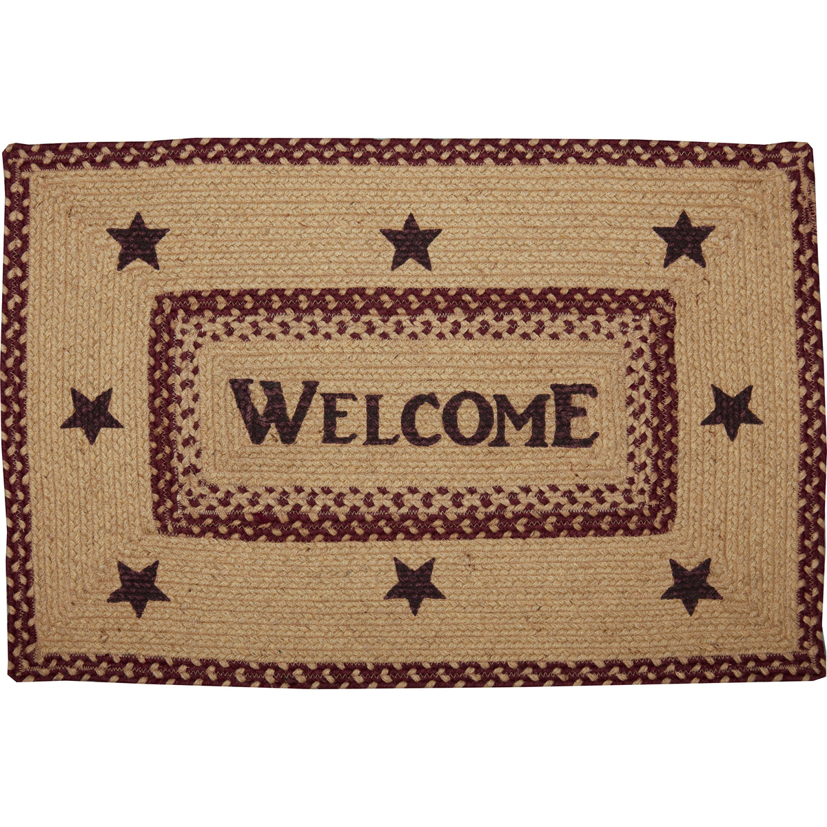 Welcome Rug Patterns Burgundy Tan Jute Welcome Rug 20x30 – VHC Brands Home Decor
