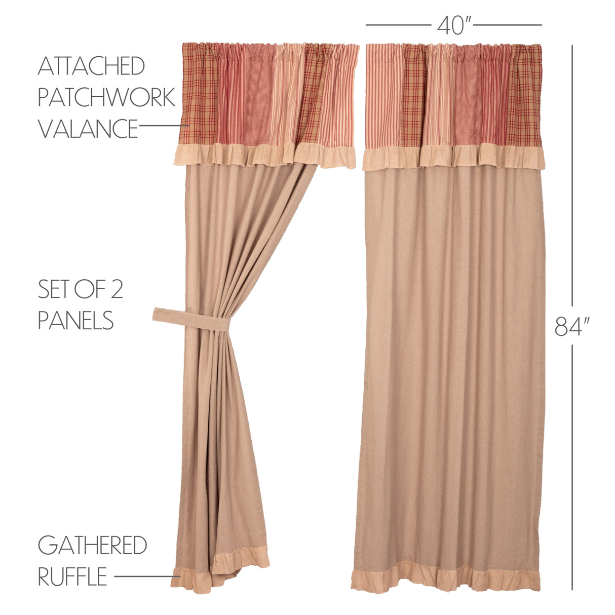 51344-Sawyer-Mill-Red-Chambray-Solid-Panel-with-Attached-Patchwork-Valance-Set-of-2-84x40-image-1